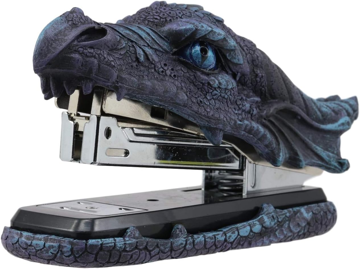 Ebros Gift Legendary Blue Ice Fire Dragon Head Stapler Light Duty Office Desktop Accessory Home Decor Resin Stationery Dungeons and Dragons Medieval Renaissance Fantasy Collectible