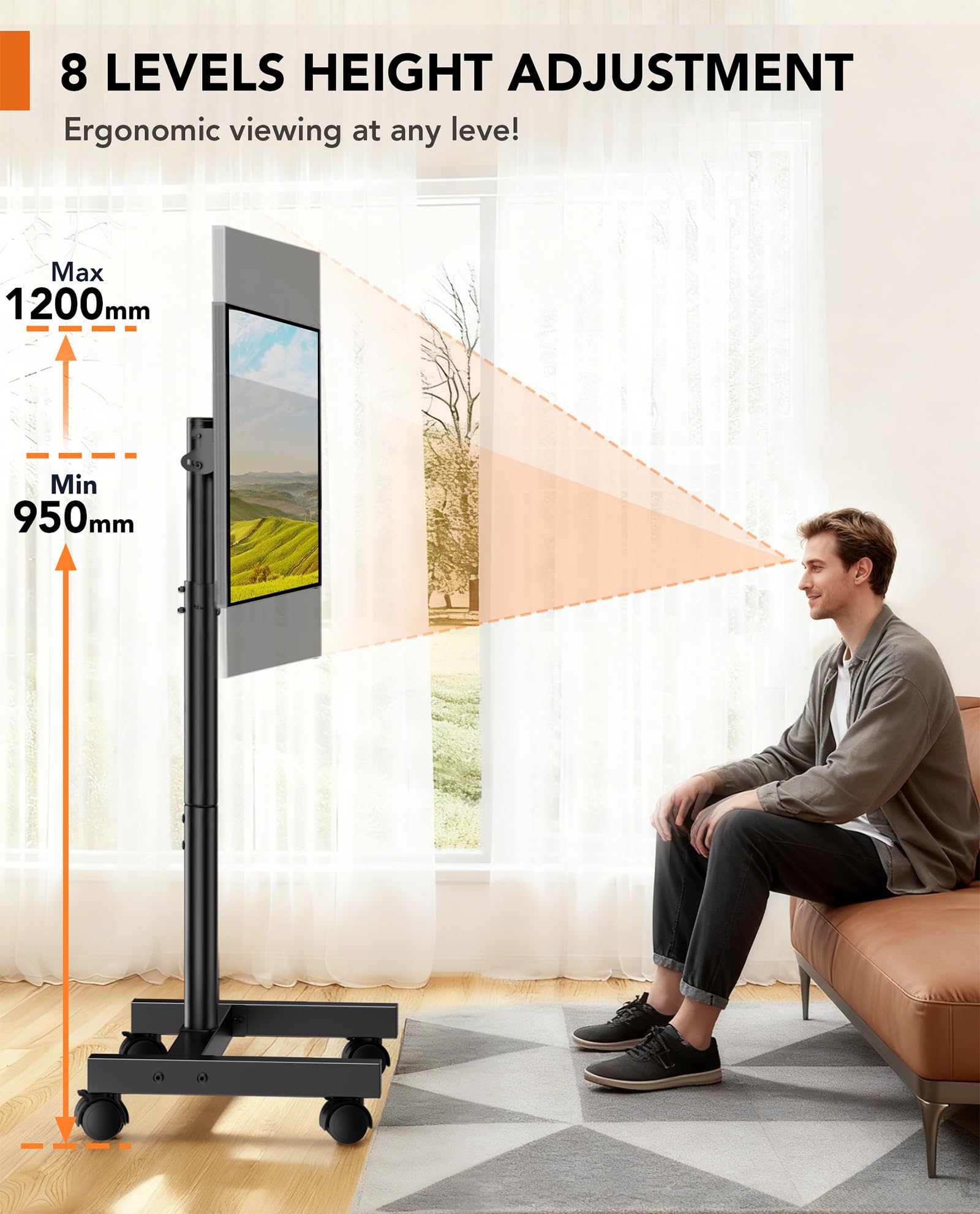 HEMUDU TV Ständer Rollbar für 13-50 Zoll Fernseher Bildschirme, fernsehständer auf Rollen, TV Standfuss bis zu 20 kg, TV Bodenständer with Max VESA 200x200