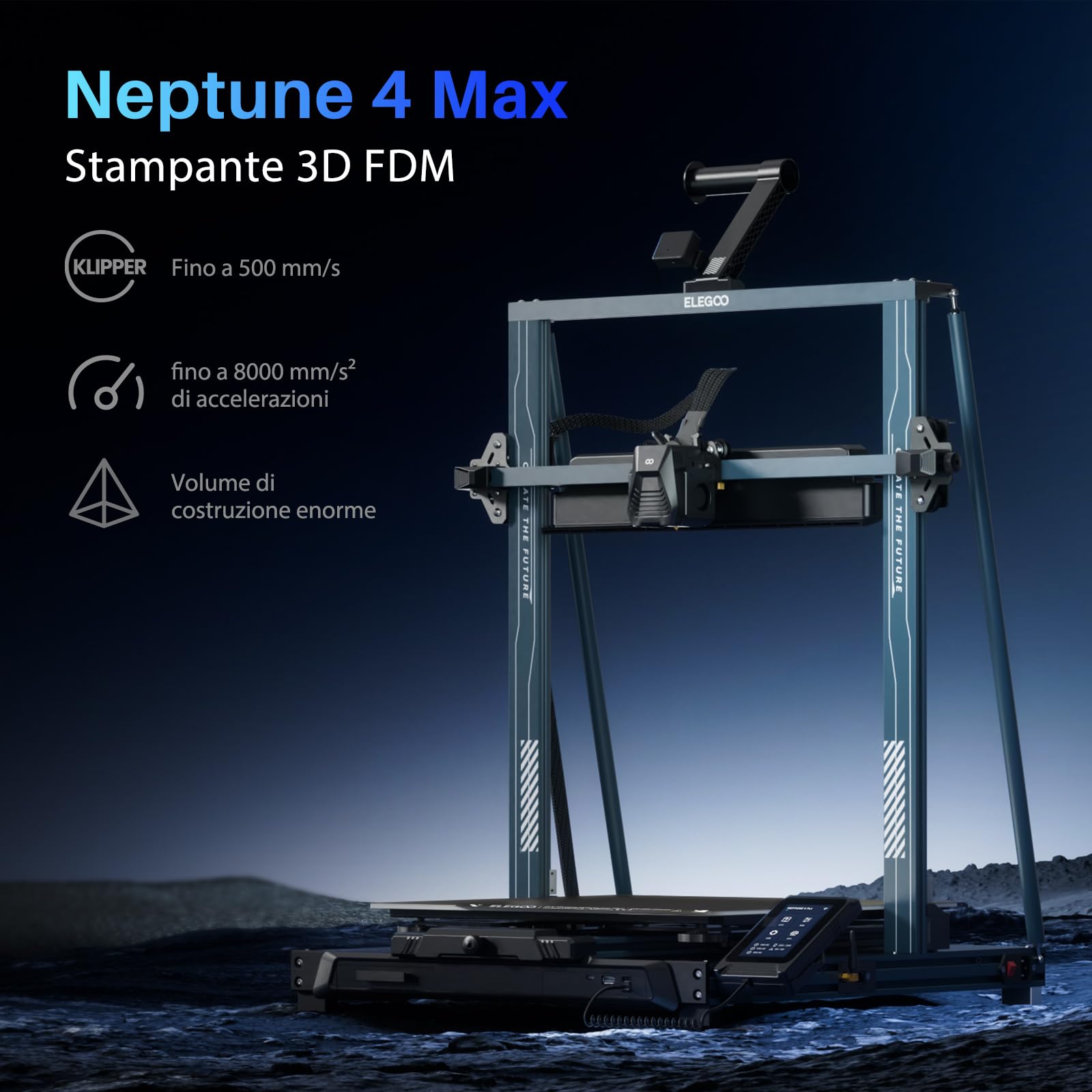 ELEGOO Neptune 4 Max Stampante 3D, 500mm/s Alta Velocità con Firmware di Klipper, Livellamento Automatico in 121 Punti, Estrusore Diretto a Doppio Ingranaggio, Dimensioni di Stampa 16.53x16.53x18.89in