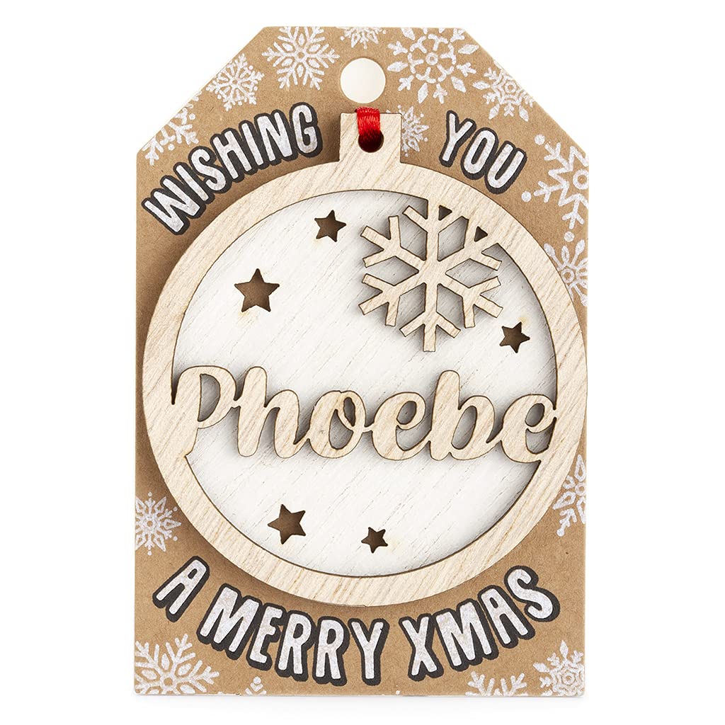 Stands Out, Supplying Outstanding Gifts Phoebe Personalised Wooden Name White Hanging Christmas Tree Bauble Decoration