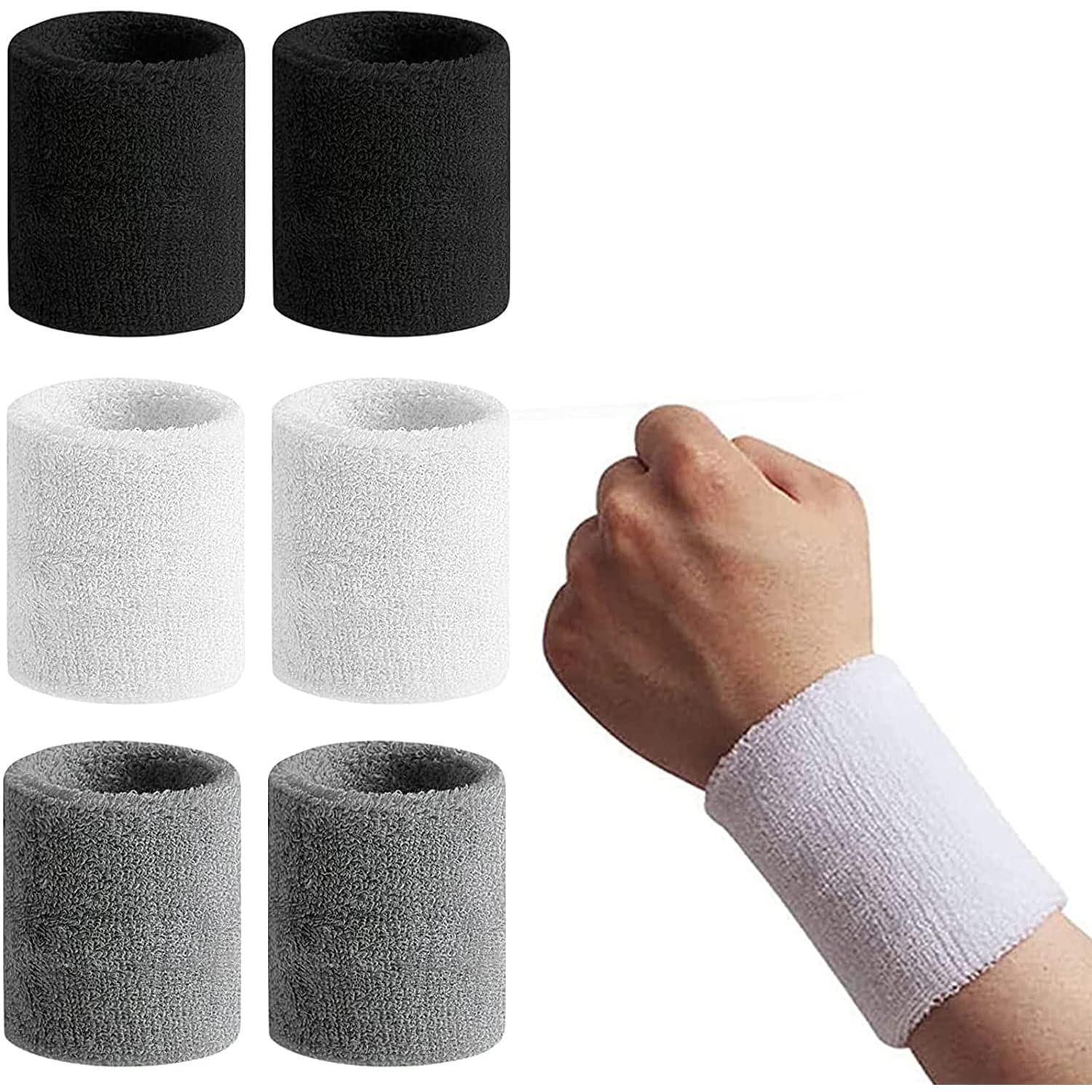 Serre-poignets Sport - Lot De 6 Paires, Coton Absorbant, Pour Tennis, Gym, Running