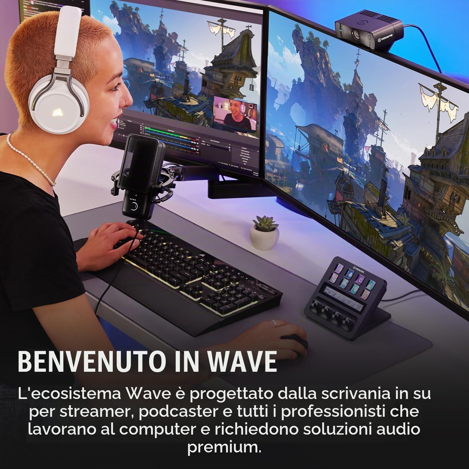 Elgato Wave:3 microfono con braccio a profilo basso, regolabile, con canalina per cavi, ideale per podcast, streaming, gaming, home office, software di mixaggio gratis, Plug & Play per Mac, PC