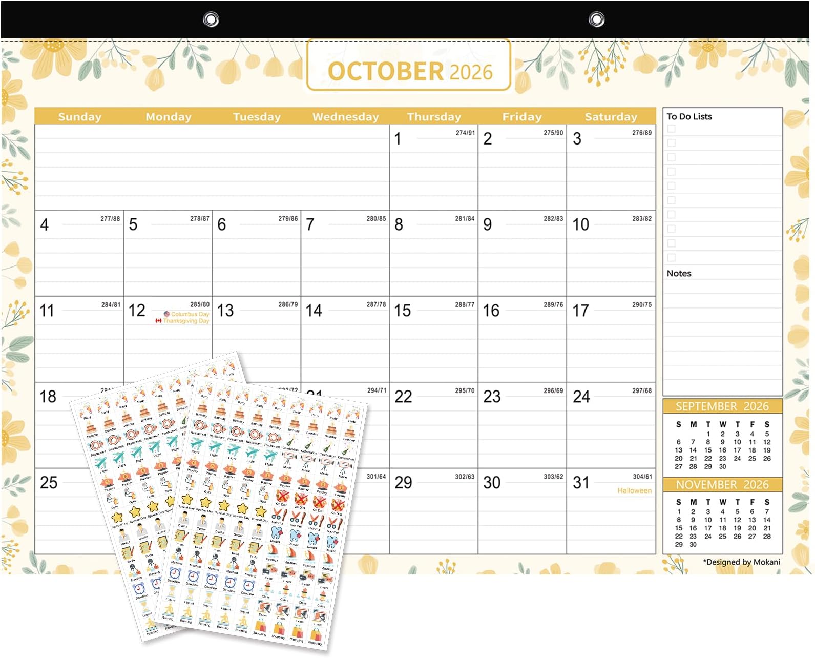 Desk Calendar 2026-2027, Mokani Large Monthly Desk Calendar 2026 (Jan.2026 to Jun.2027) 17"x12" with Plastic Cover, Holidays, 234 Stickers