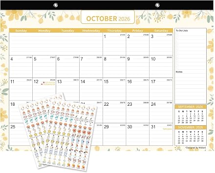 Desk Calendar 2026-2027, Mokani Large Monthly Desk Calendar 2026 Jan.2026 to Jun.2027 17"x12" with Plastic Cover, Holidays, 234 Stickers