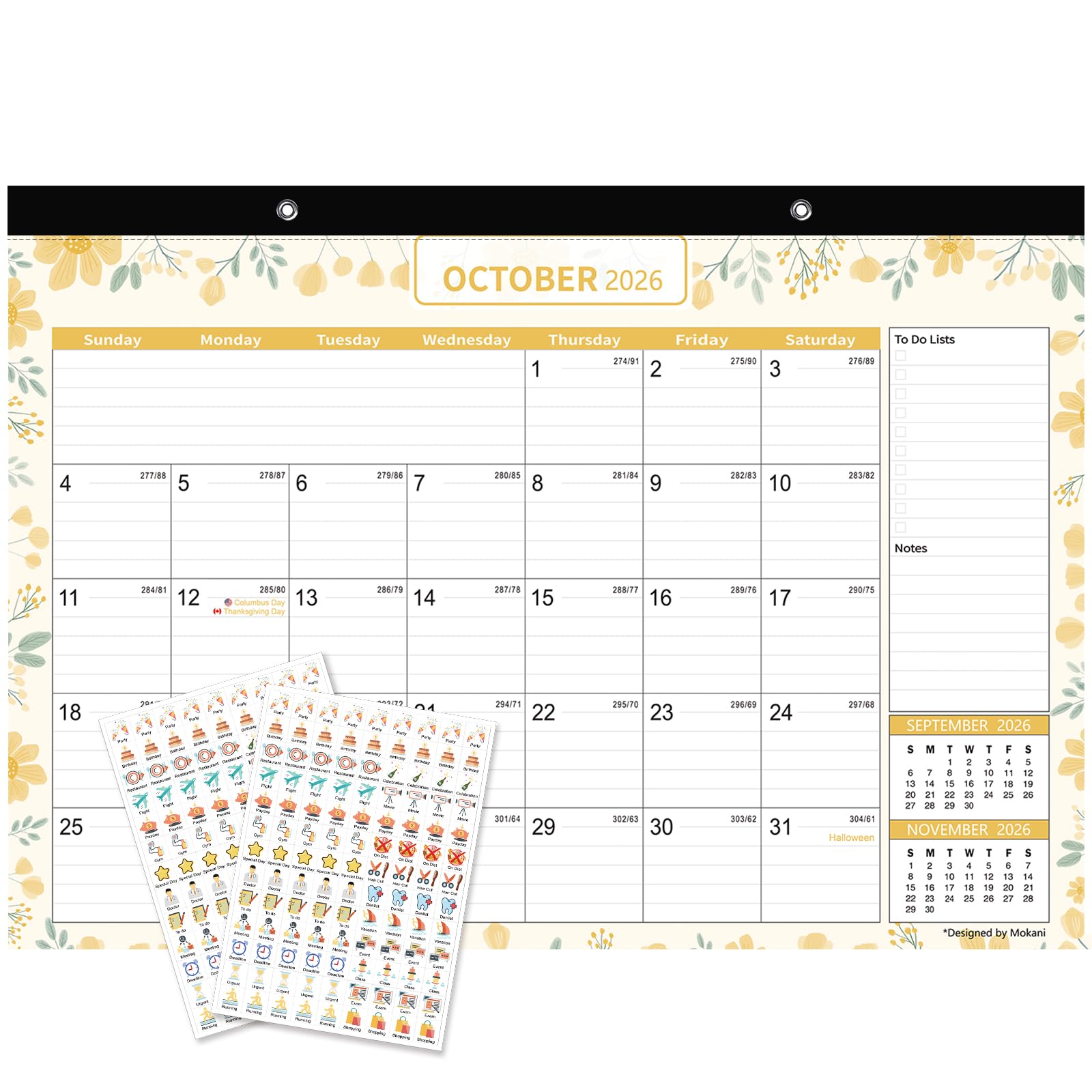 Desk Calendar 2026-2027, Mokani Large Monthly Desk Calendar 2026 (Jan.2026 to Jun.2027) 17"x12" with Plastic Cover, Holidays, 234 Stickers