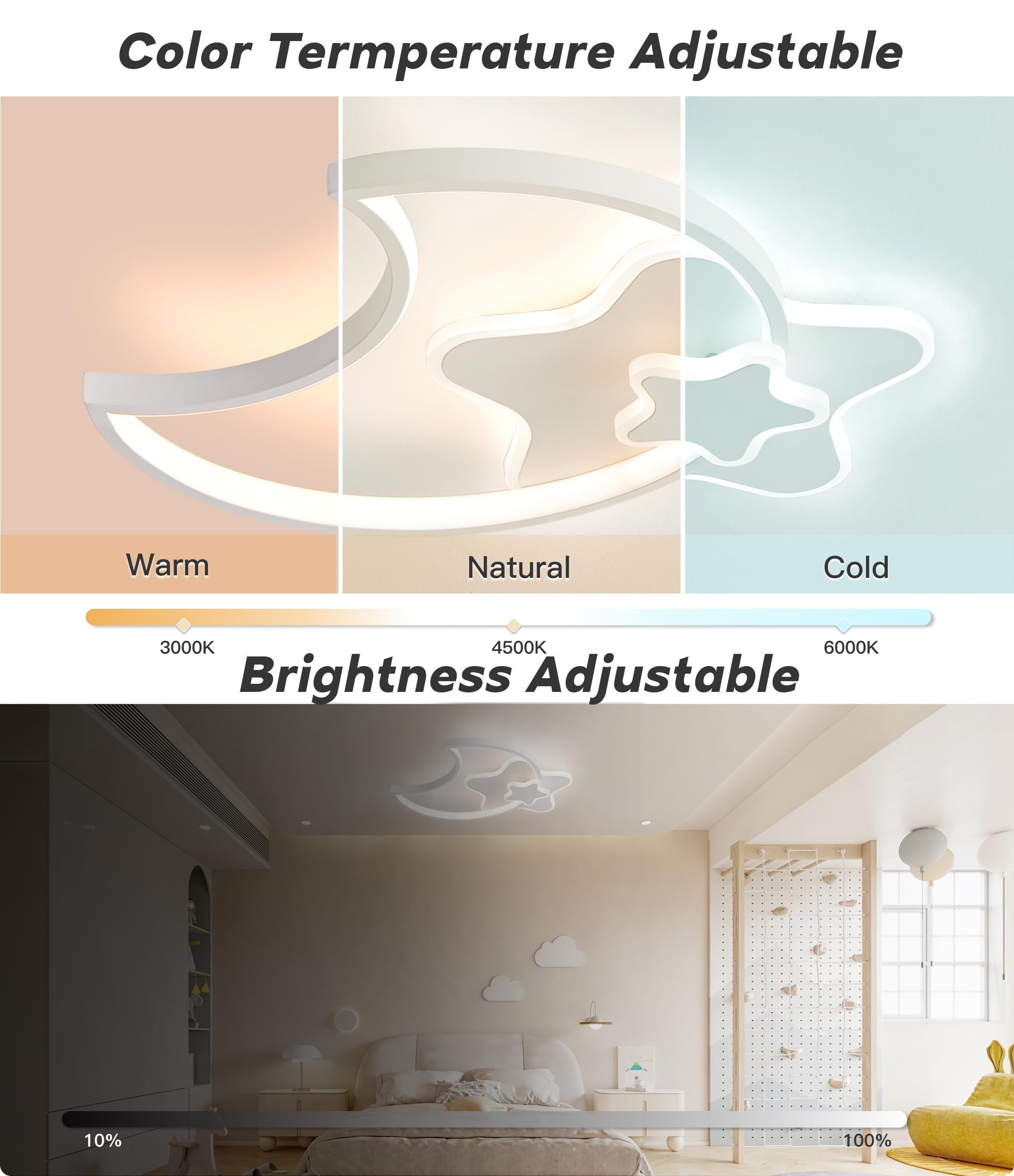 45CM 34W Lampara Infantil Techo, Lámpara de techo Luna LED Regulable con Control Remoto 3000-6000K, Lámpara LED de Estrella Luces para habitacion de bebé Plafon Led Techo para Dormitorio