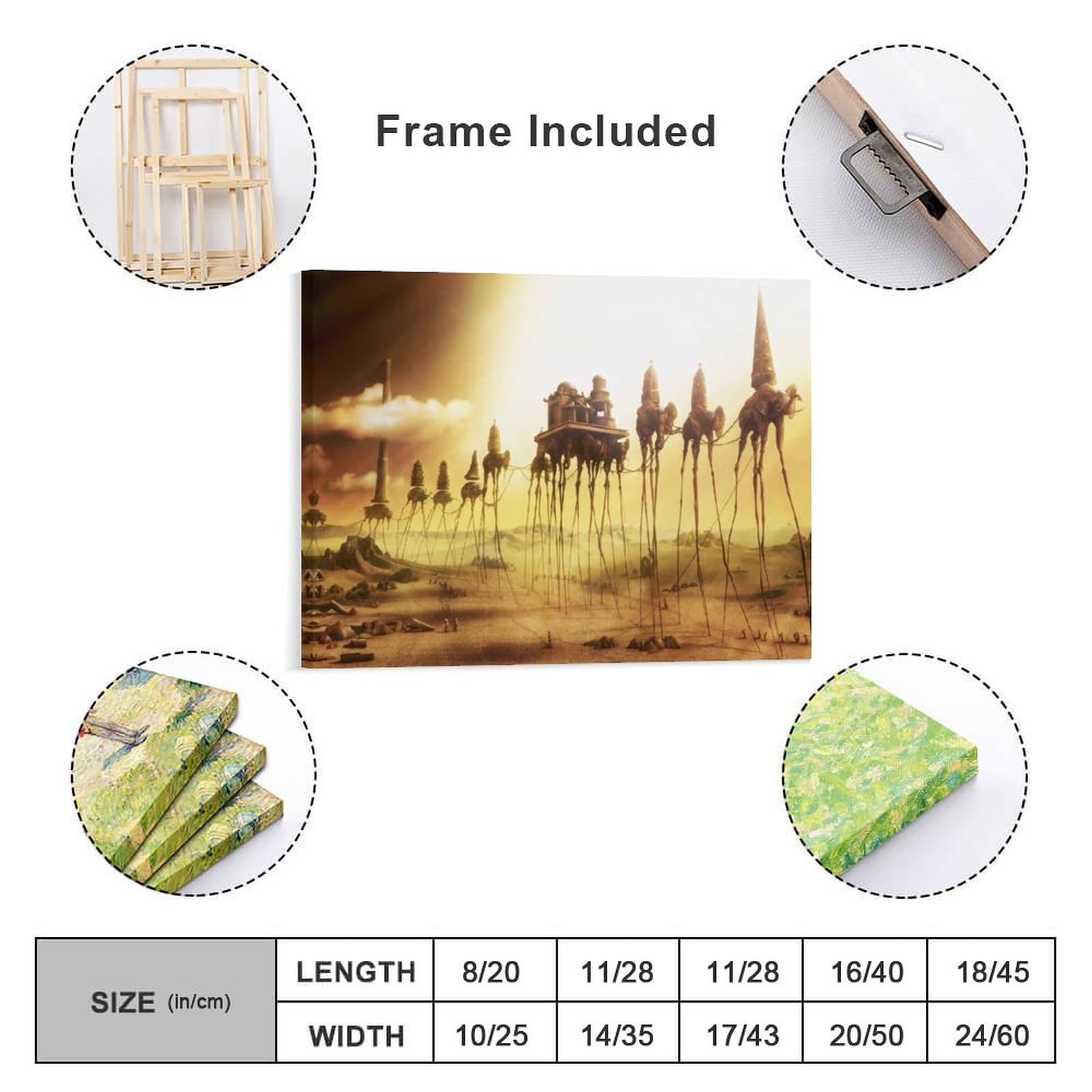 Condition photo showing New/Like New for salvador dali wall art prints ?fantasy elephants in the desert? art poster artworks picture frame print poster wall art painting canvas gift decor home 11x14inch(28x35cm)