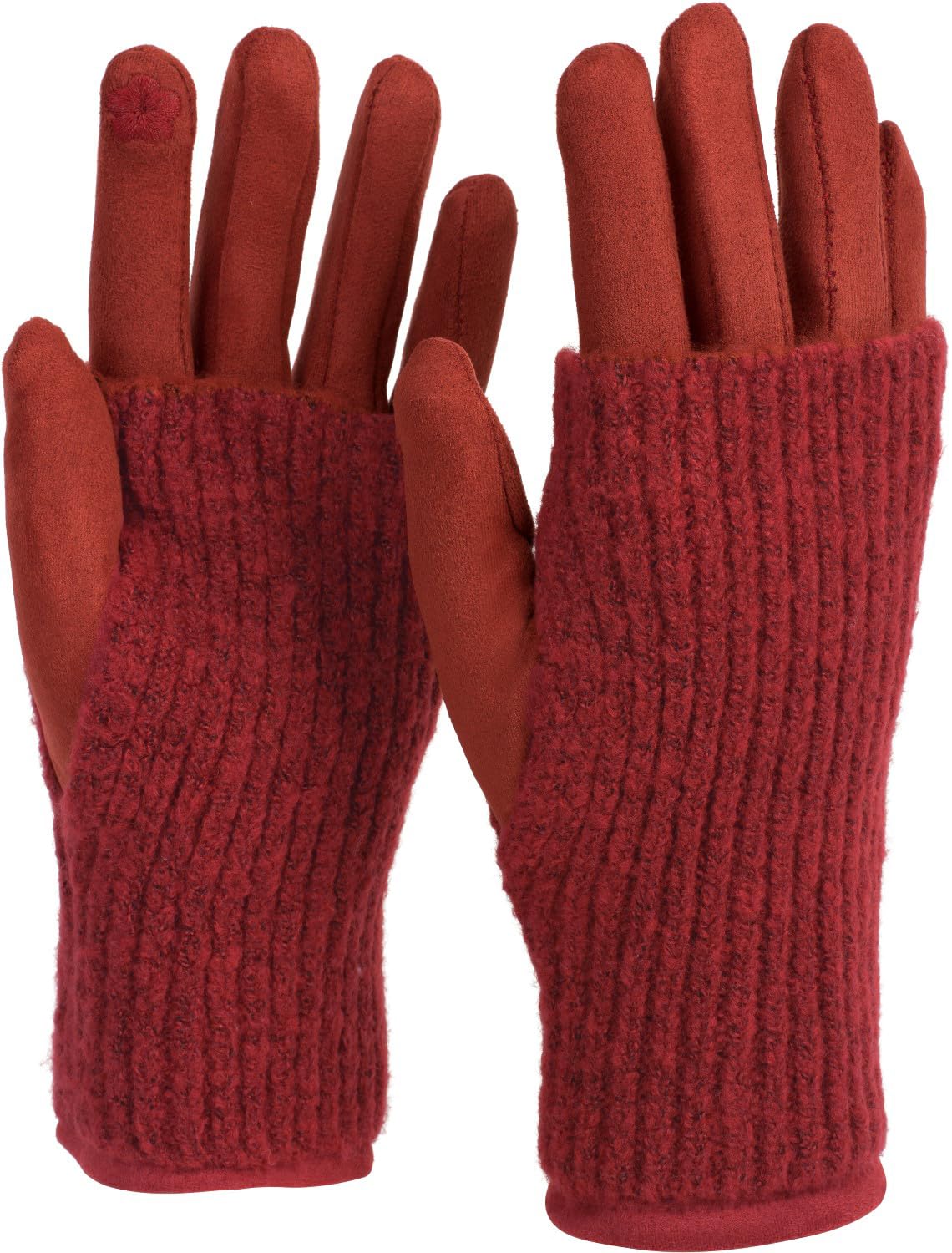 Stylebreaker Women's Rust Cozy Touchscreen Gloves With Removable Knit Cuffs, Warm Winter Gloves For Icy Days 09010022, Colour: