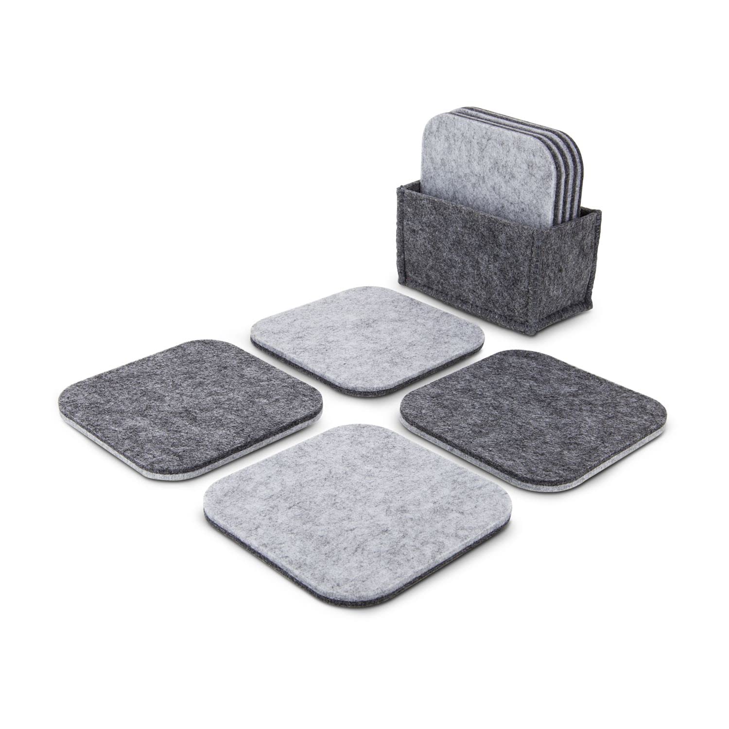 ROMINOX Set di 8 sottobicchieri Renova in feltro moderno per appoggiare silenziosamente, con tasca in feltro abbinata, design bicolore; dimensioni: circa 10,5 x 5,7 x 10 cm