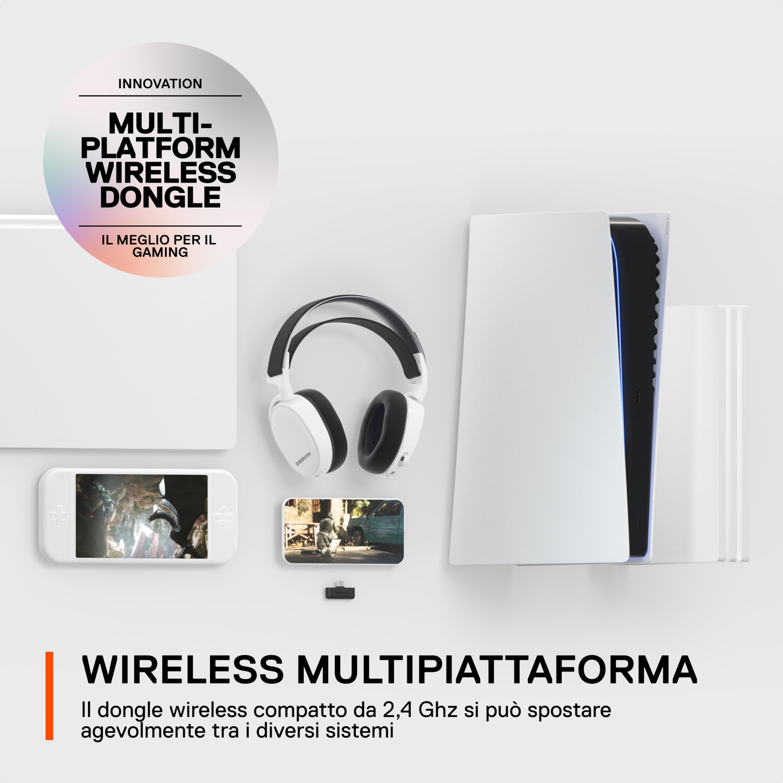SteelSeries Arctis 7+ - Cuffie da gaming wireless - 2.4 GHz senza perdite - 30 ore di durata della batteria - Per PC, PS5, PS4, Mac, Android e Switch - Bianco