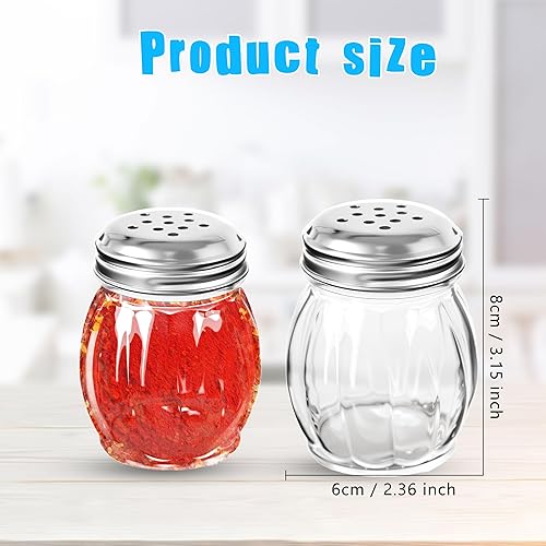 Miniatura 2 de Paquete de 24 cocteleras de especias de vidrio de 6 onzas con tapa de acero inoxidable perforada, salero y pimentero para el hogar, cocina,