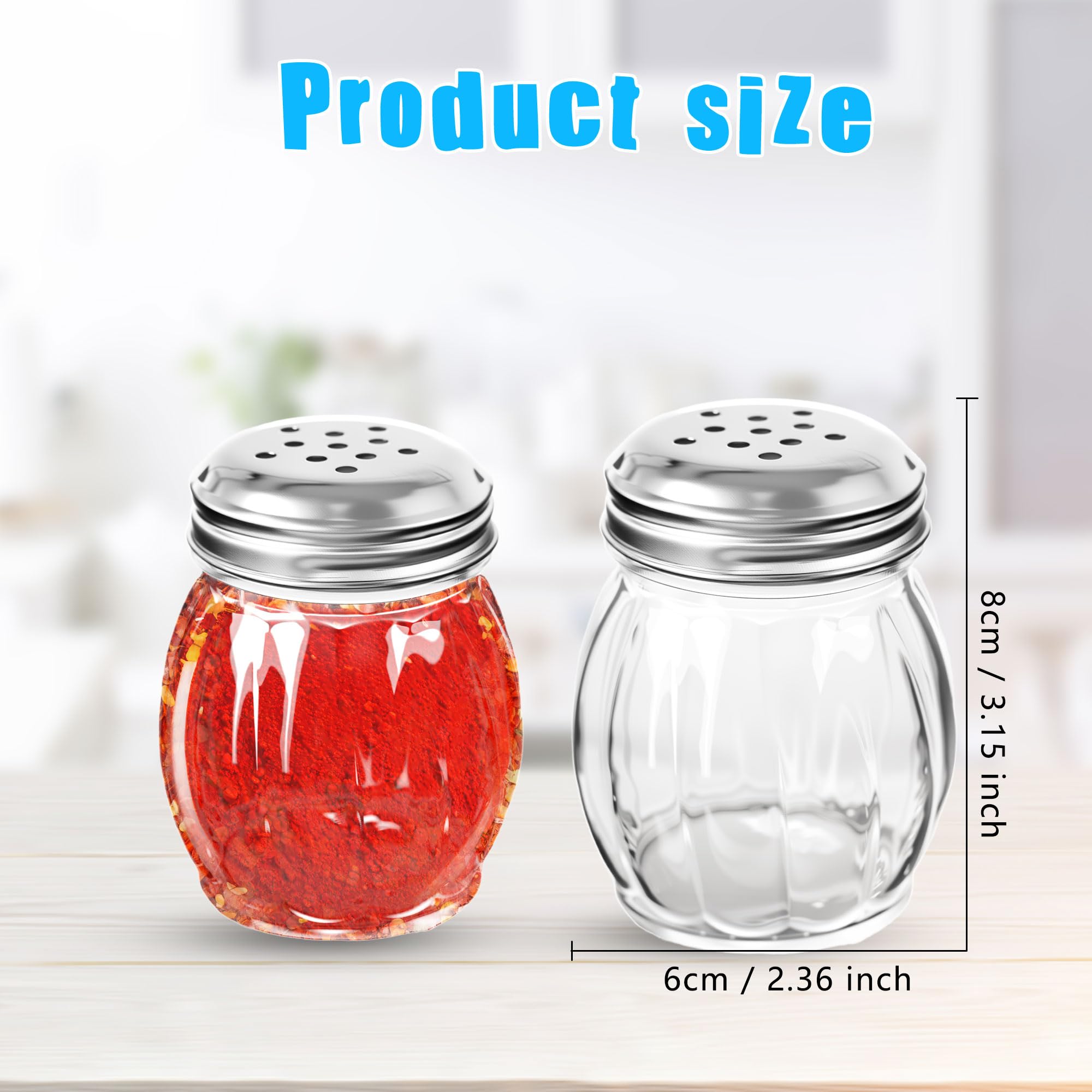 Paquete de 24 cocteleras de especias de vidrio de 6 onzas con tapa perforada de acero inoxidable transparente, salero y pimentero para el hogar, cocina, restaurante, suministros