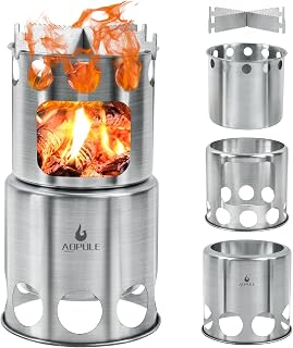 AOPULE Camping Wood Stove,Portable Camping Stove Stainless Steel Backpacking Stove for Outdoor Camping Cooking Traveling Picnic Hunting