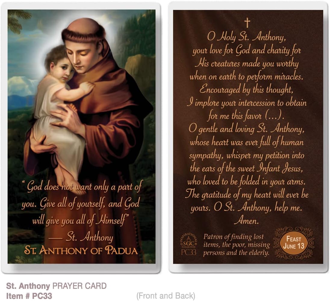 St. Anthony of Padua Laminated Prayer Cards pack of 20