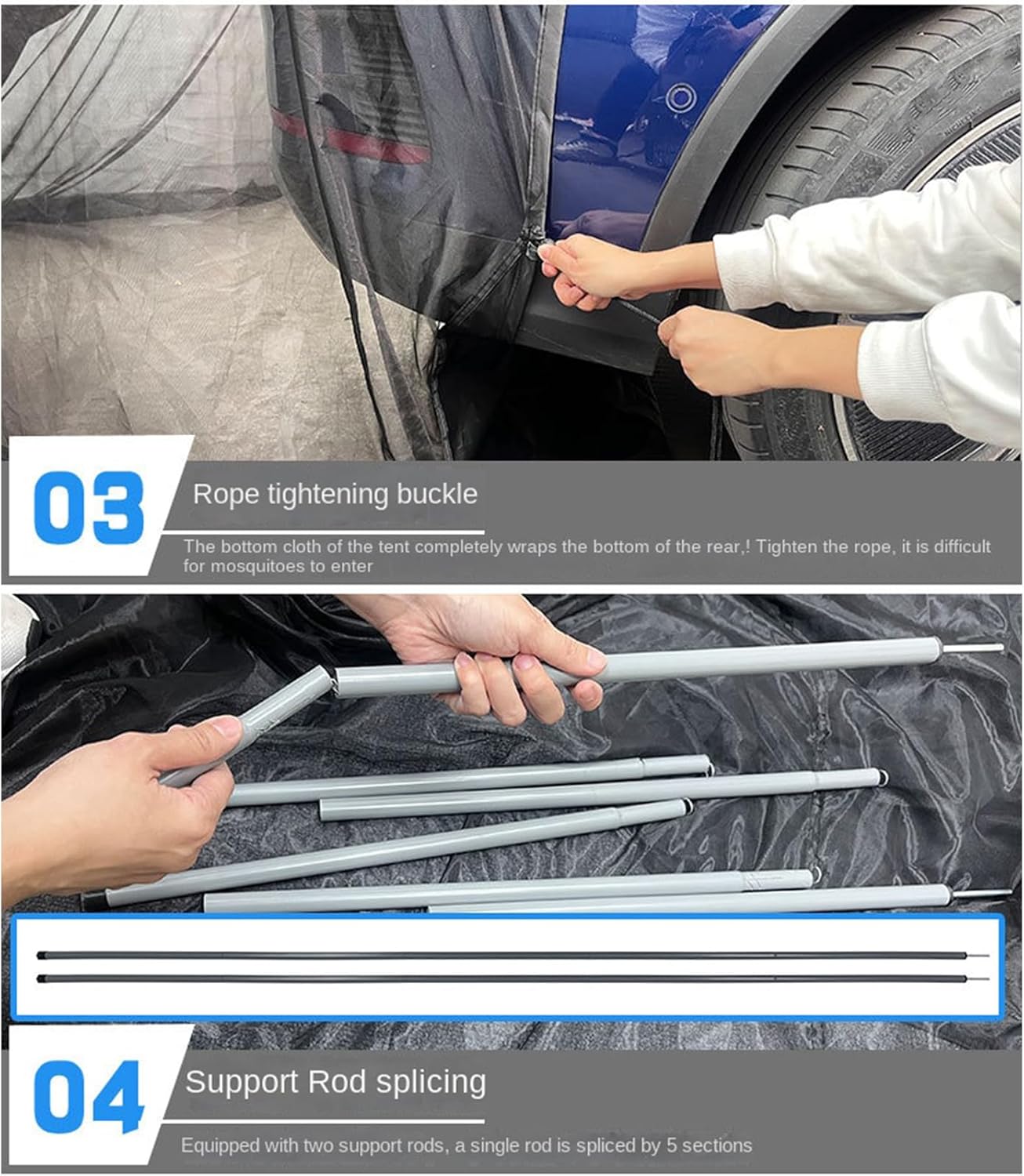 SUV Tent - Waterproof Anti UV Tailgate Shelter, 126x78x76.7 Inch Portable Vehicle Awning with Sturdy Windproof Frame Support, Rear Hatch Extension Coverage, Ideal for Truck Hiking Travel Camping