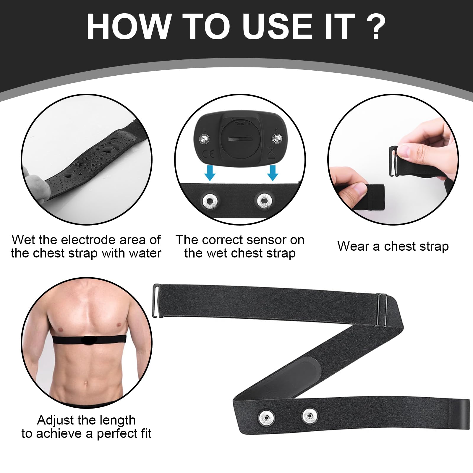 Ceinture Cardio Réglable 70-110cm, Bande de Remplacement Compatible Polar H10/H9, Ceinture Cardio Compatible avec Garmin, Wahoo, Coospo, Magene, Bryton, Livlov