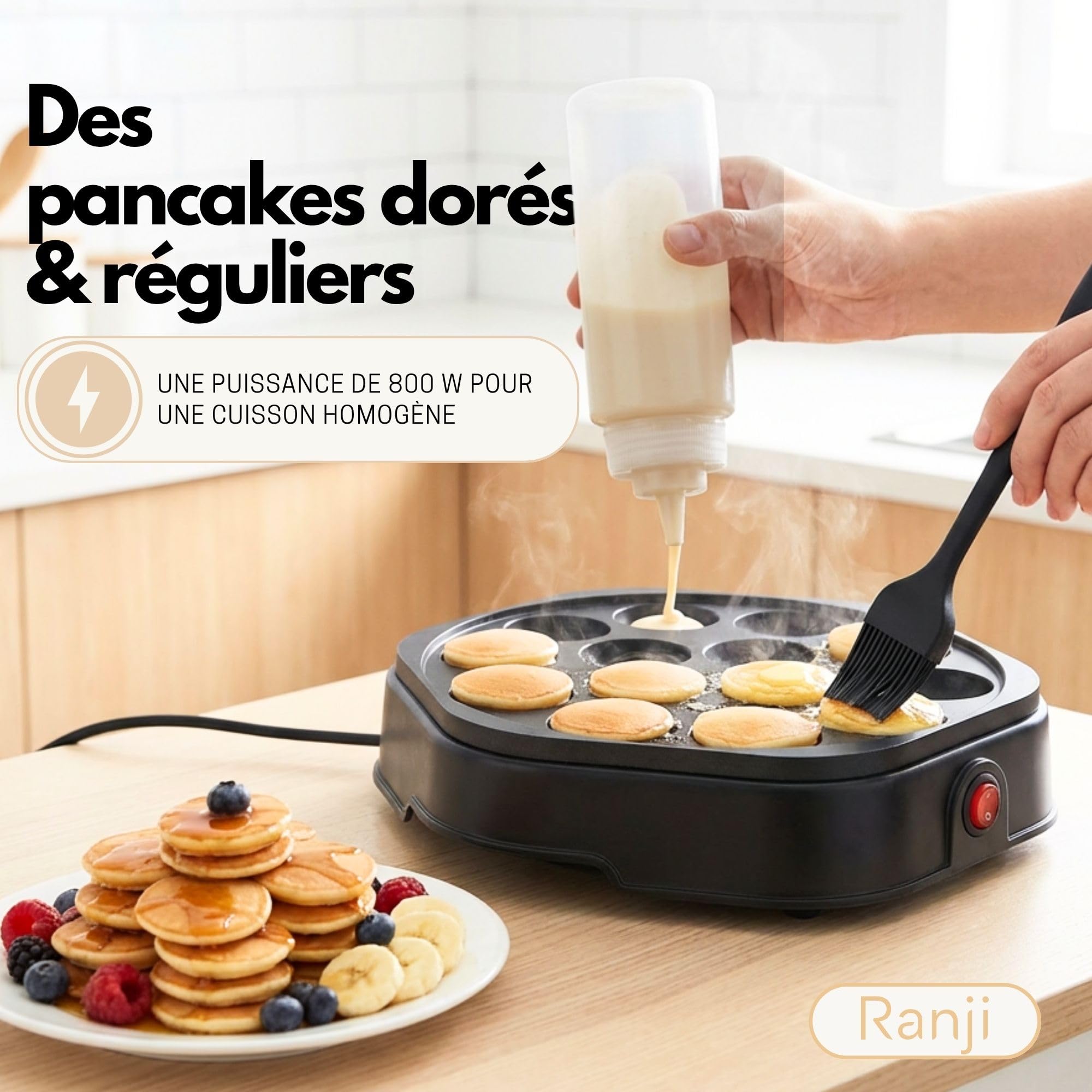 RANJI Machine à Mini Pancakes 14 Cavités avec Plaque Antiadhésive