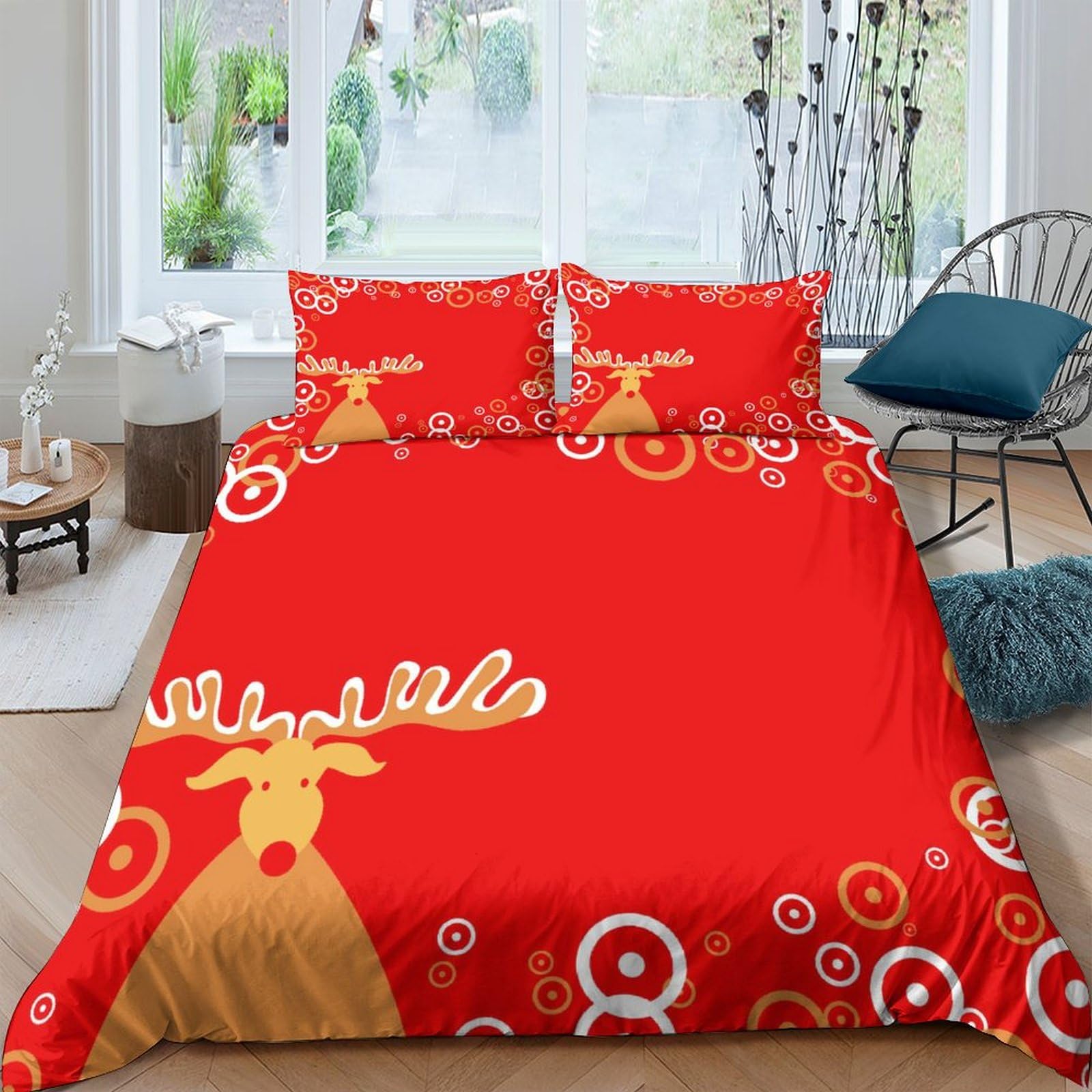Linge de lit Renne motif de Noël 3 pièces pour chambre d'enfant et d'adulte