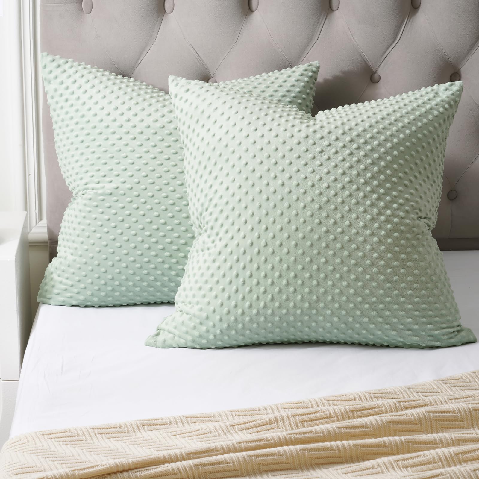 PHF Minky Dot Throw Pillow Cover 24"x 24", 2 Pack Soft Cozy Minky Bubble Real Velvet Cushion Cover, No Insert, Home Decorative Pillow Shams Shell for