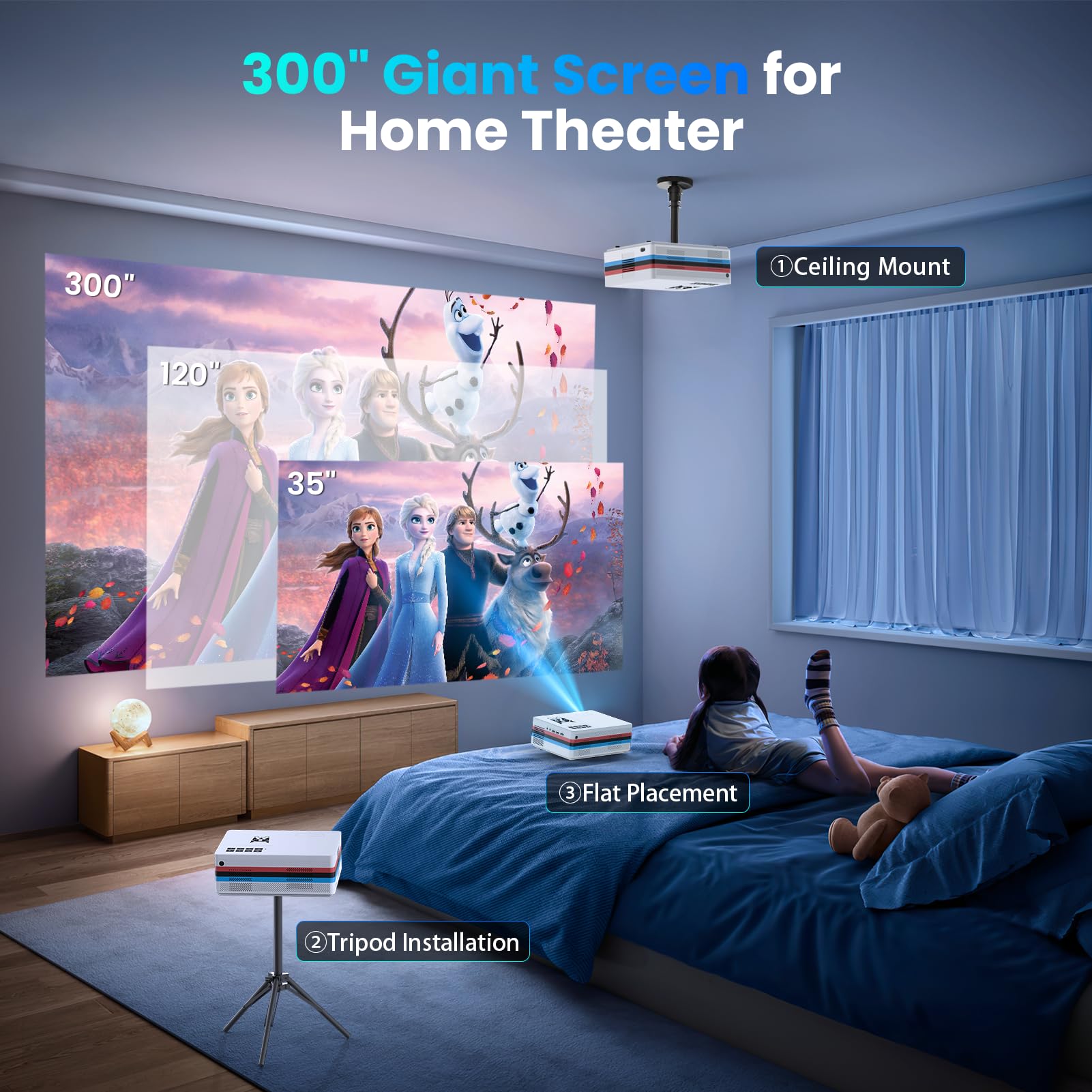 [Netflix Officially/Dolby Audio] FUDONI Smart Projector with WiFi and Bluetooth 4K, Auto Keystone& Electric Focus, 800ANSI Outdoor Projector with Apps, Built-in Netflix/YouTube/Prime Video