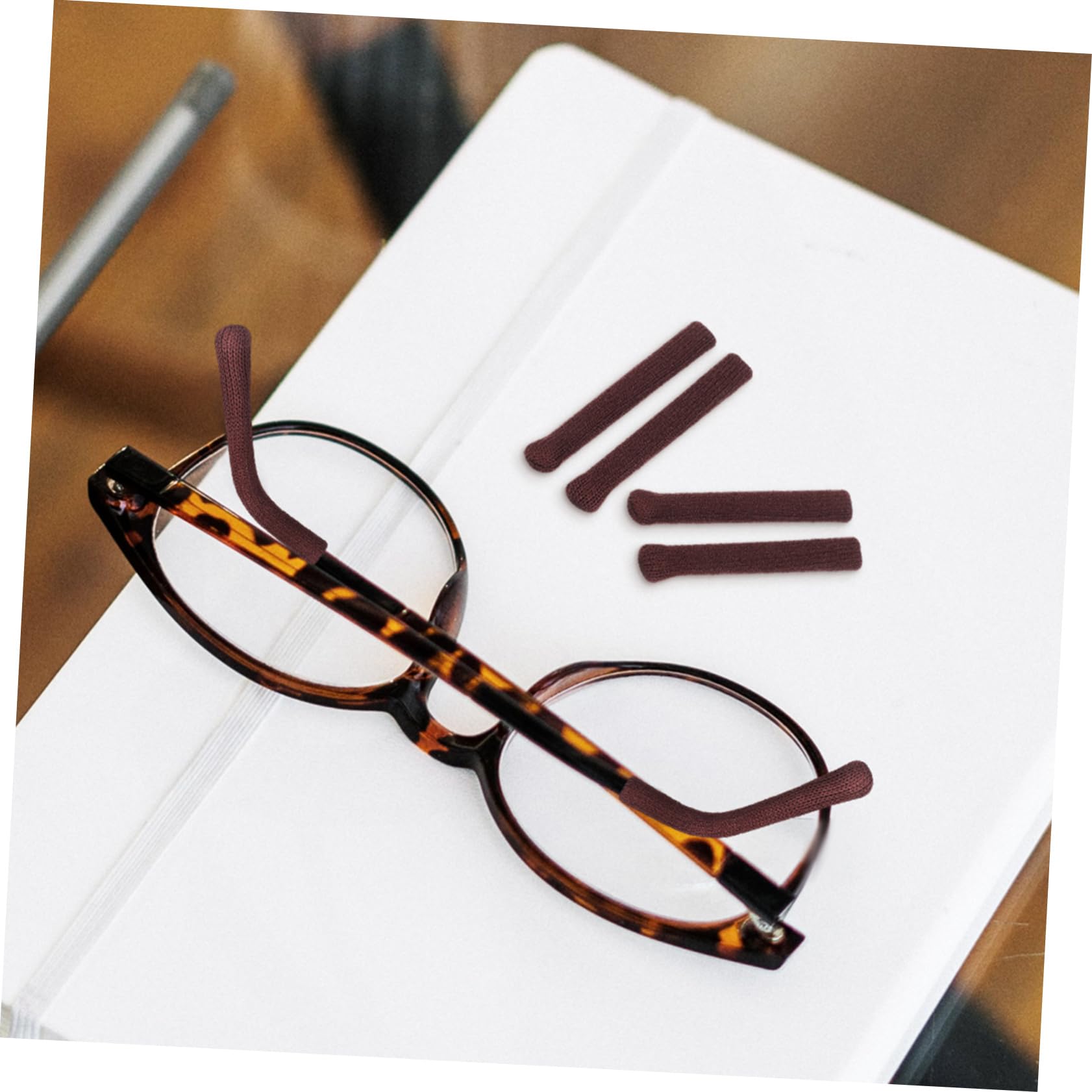 Cabilock Manche De Pointe Du Temple Pinces Coussin De Branches De Lunettes Bras Couverture Goupes D'oreille De Lunettes Poignées D'oreille De Lunettes Nylon Café