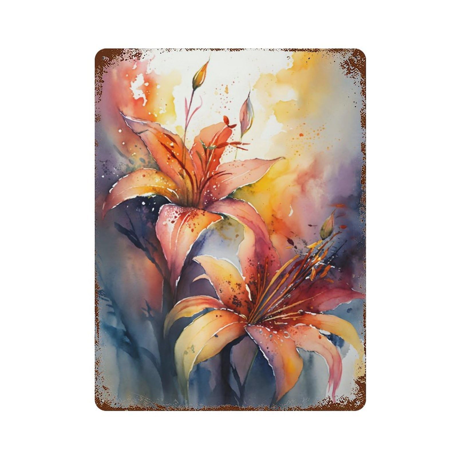 Vintage Metal Tin Sign Lily Yellow Flower Lilies 15.7"x11.8", Industrial Home Decor for Farmhouse, Kitchen And Entryway Decor