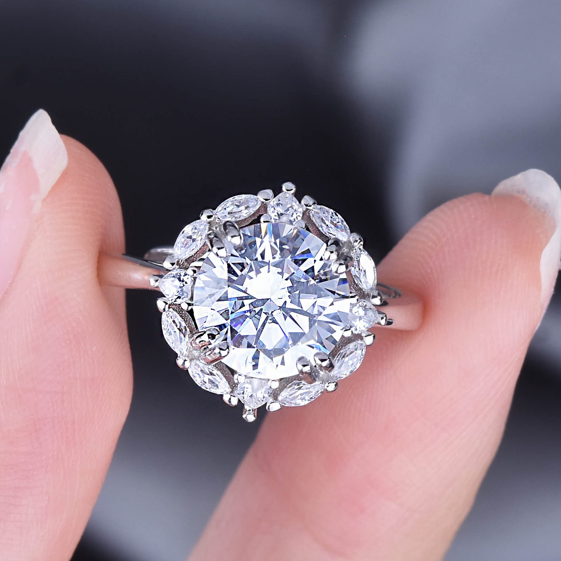 Apertura de 5 Quilates Ocho Corazones y Ocho Flechas Flecha Circonita cúbica AAA Blanca Oro Rosa Piedra Principal Grande Anillos de Boda de Compromiso de cóctel Oro de 14 Quilates Anillos de halo de