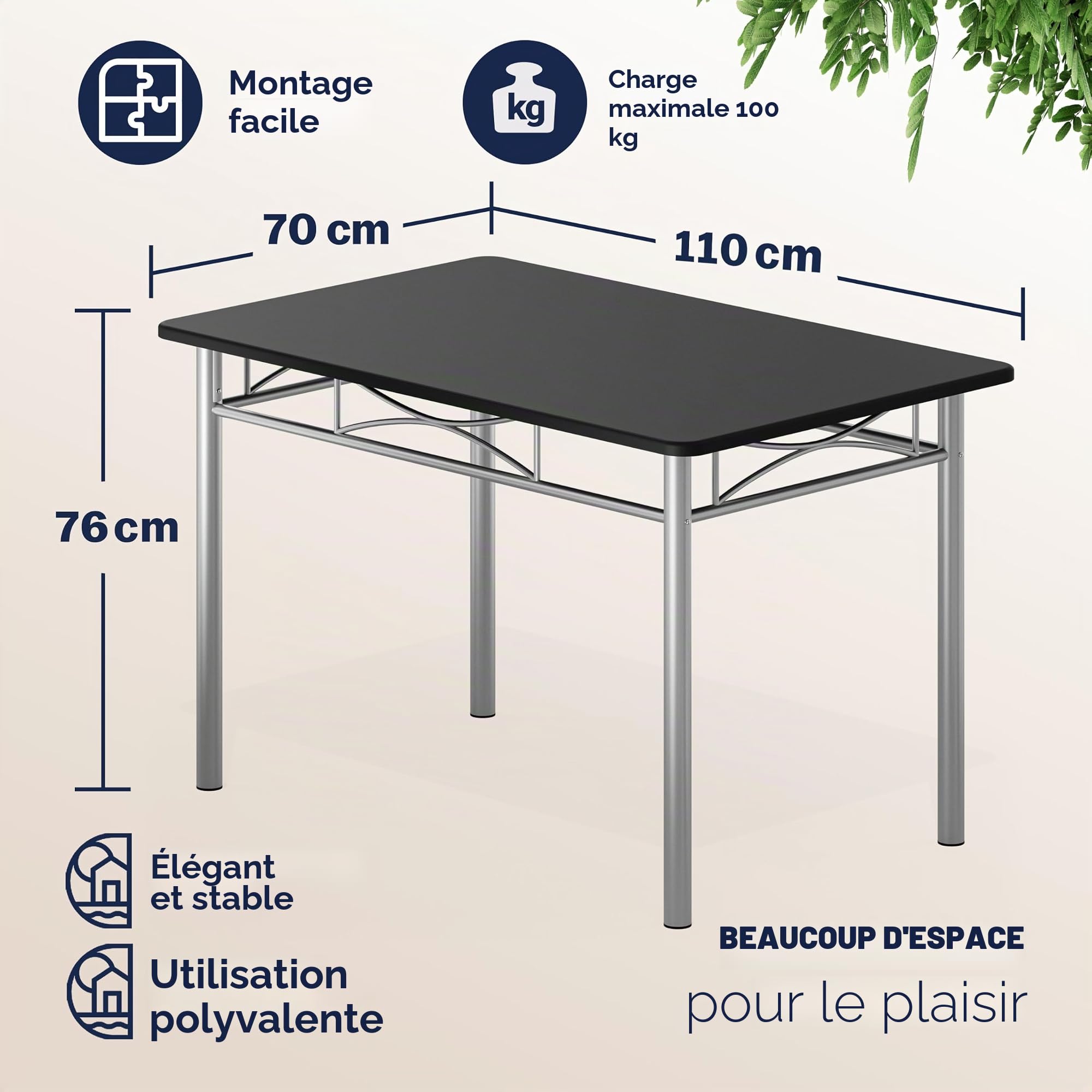 Casaria® Ensemble Table à Manger avec 4 chaises Noir Ensemble de Meubles 5 pièces pour Salle à Manger Cuisine en métal laqué MDF