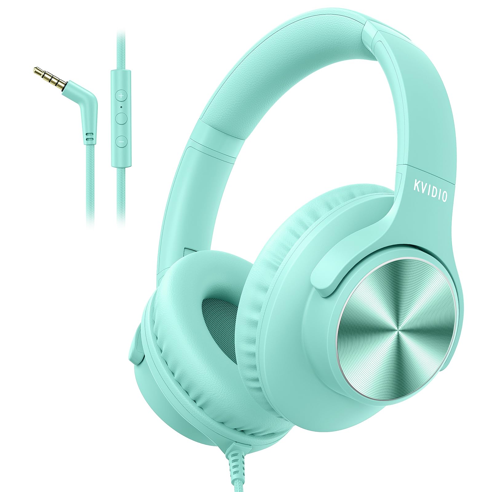 Wired Headphones with Mic, Over-Ear 3.5mm Corded Headphone for School Green