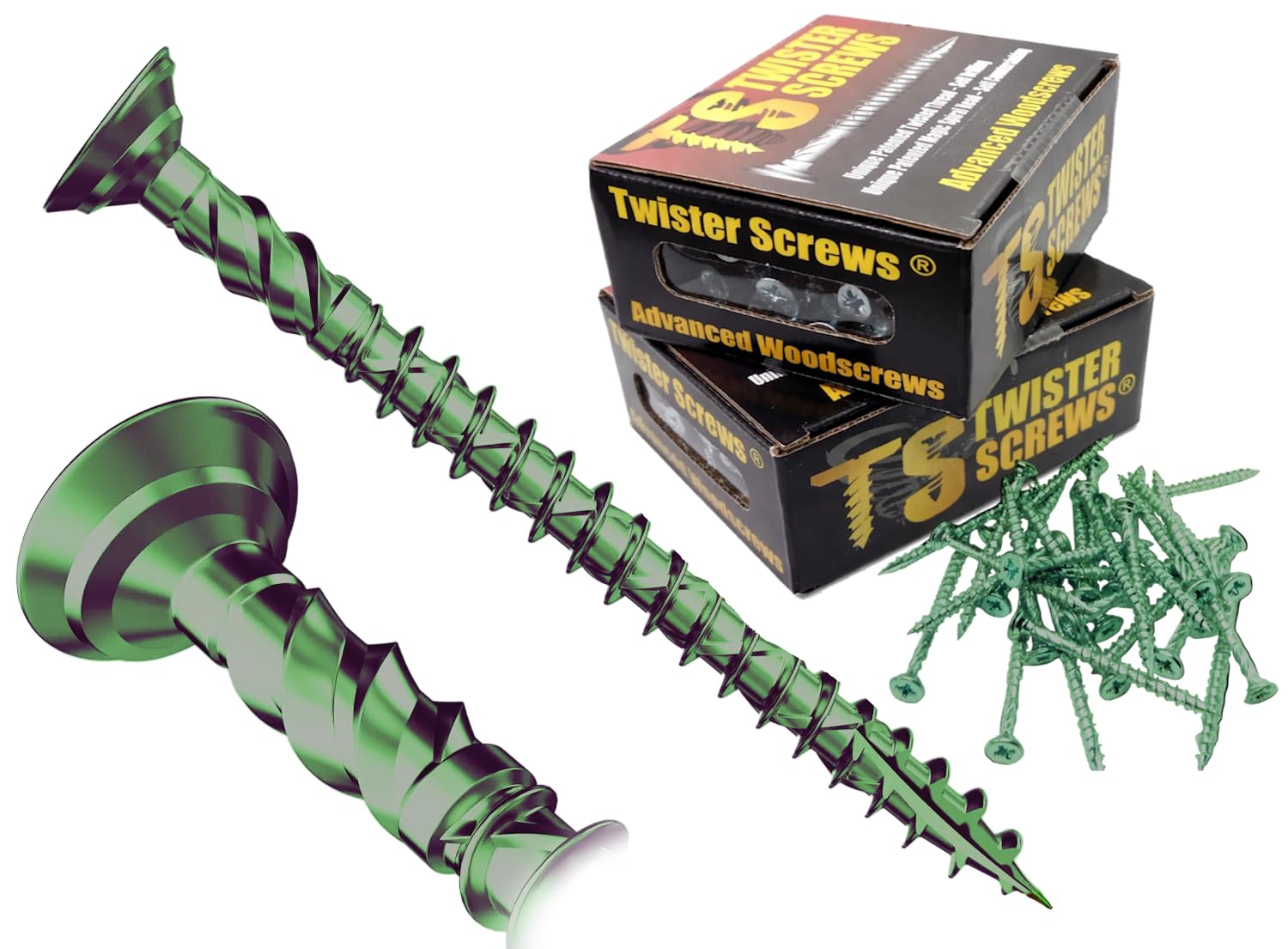 Twister Screws Premium Double-Threaded Decking Screws | 5mm x 80mm | Green | Box of 1000 | Self Drilling, Self Countersinking, E-Coat, Ultra Sharp Quick Grab Point