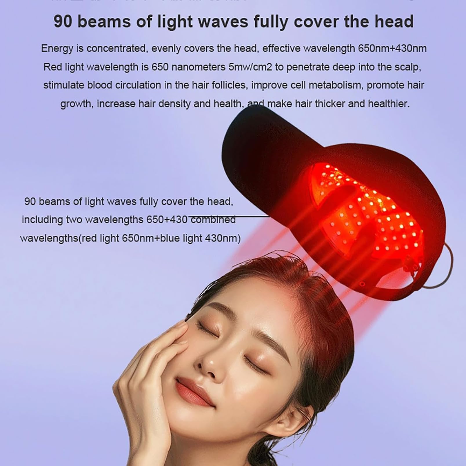 Bonnet De Thérapie À La Lumière Rouge pour La Repousse des Cheveux, Traitement Contre La Perte De Cheveux, Dispositif De Croissance des Cheveux, Chapeau De Thérapie 90led 650nm Et 430nm