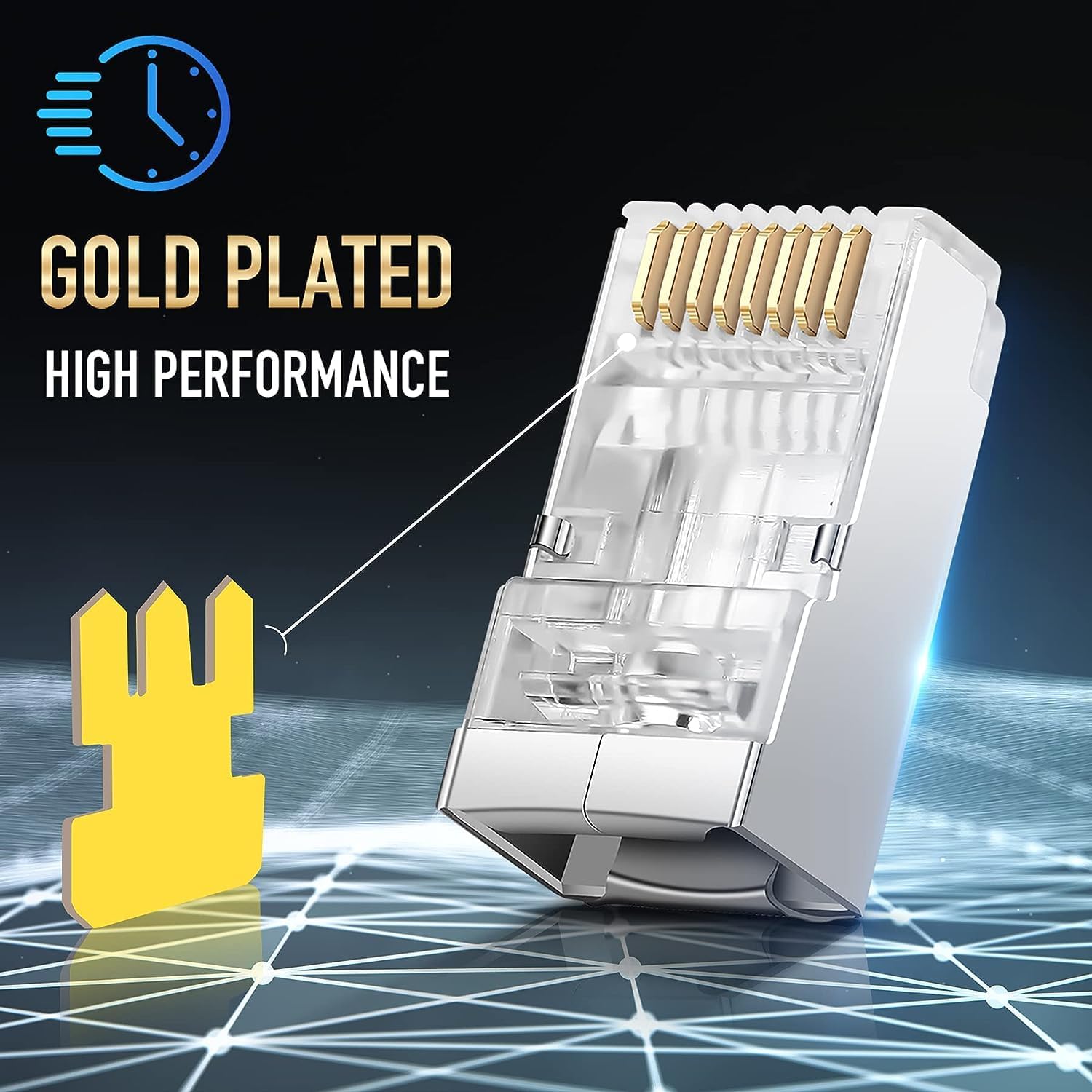 XIKKART (Pack of 100 Shielded RJ45 Cat6 Cat 6A Connectors - Gold Plated 8P8C Modular Plugs for FTP/STP Stranded Ethernet Cable & Solid Wire Plug (Pack of 100) (Cat6) 3