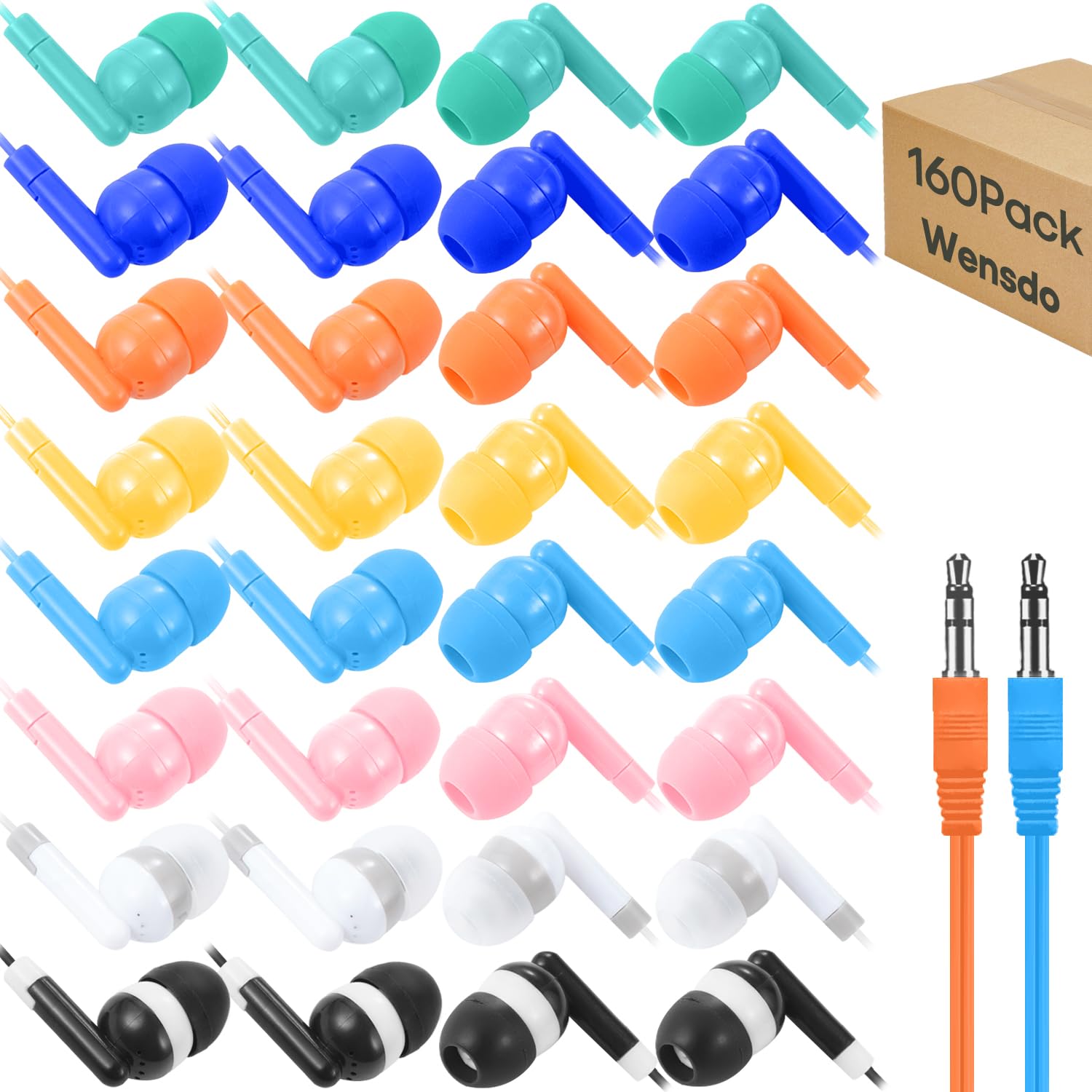 Kids Bulk Earbud Headphones 160 Pack for Classroom School Library, Wholesale Multi Color…