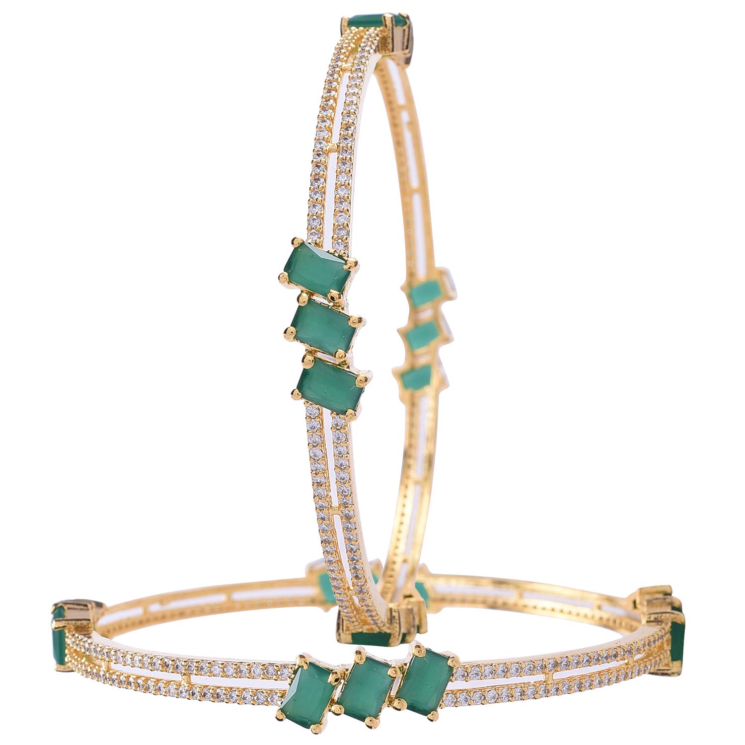 RATNAVALI JEWELS Gold Plated American Diamond Green White Traditional Bangles for Women (2.2) (B07RM2YYF7) Amazon Price History, Amazon Price Tracker