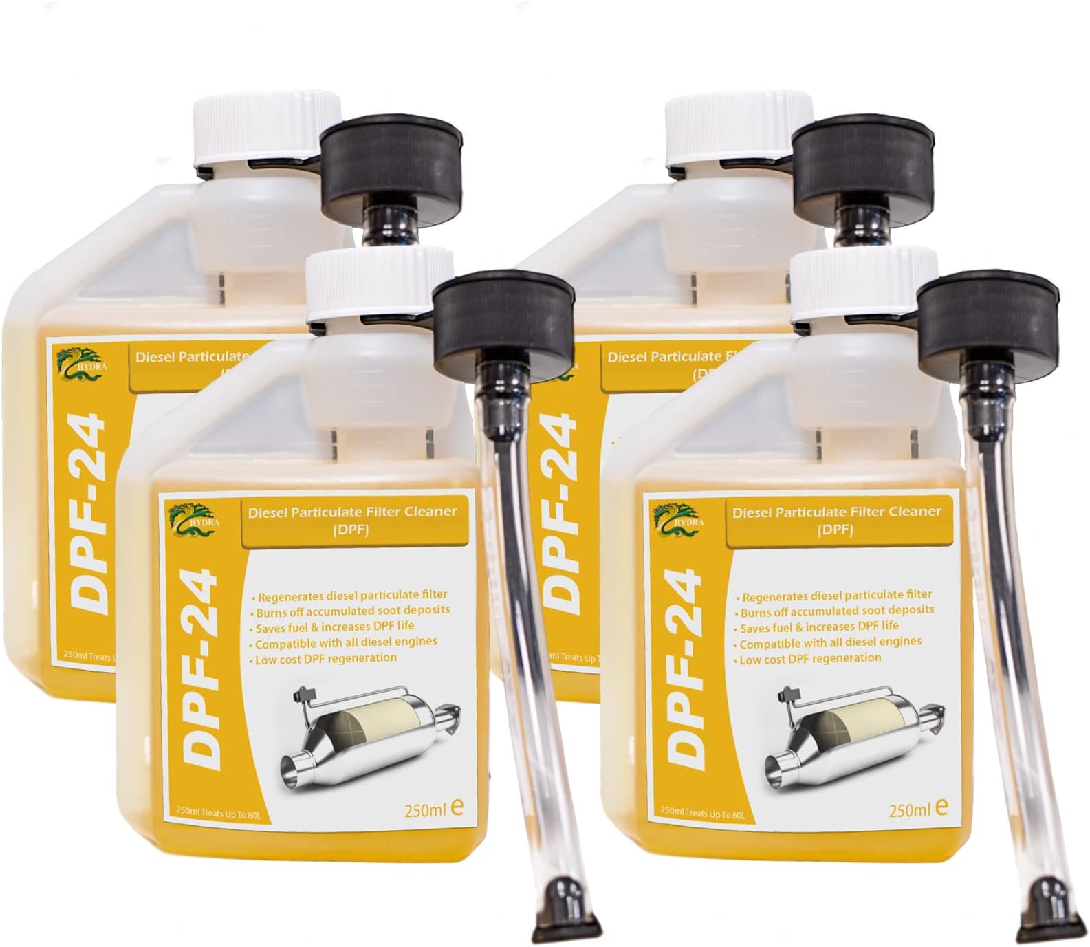 DPF-24 DPF Cleaner - 4x250ml treats up to 240L. DPF Filter Cleaning Diesel Particulate Filter Cleaner with DPF Cleaner Fluid for Reduced DPF Cleaner Cost Easy To Use Fuel Additive.