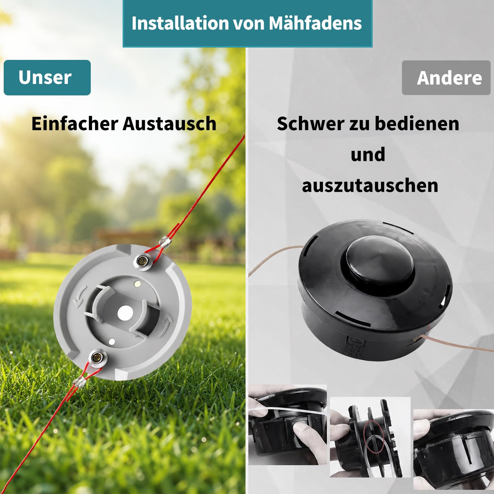 Rasentrimmer mit Akku, 5-IN-1 Rasentrimmer mit Unkrautbürste/Rädern, 21V/2 * 4.0Ah Akku Rasentrimmer, 900W Bürstenloser Motor Akku Freischneider, Akku Motorsense für Rasen, Garten, Hof