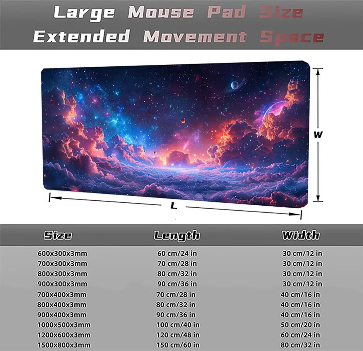 Tappetino per Mouse Gaming XXL 1200x600x3mm– Ufficio Mousepad Grande – Migliora la Velocità e la Precisione Tenuta Stabile Sottomano per Ufficio e Casa Accessori Scrivania Universo PjY9847 N-U