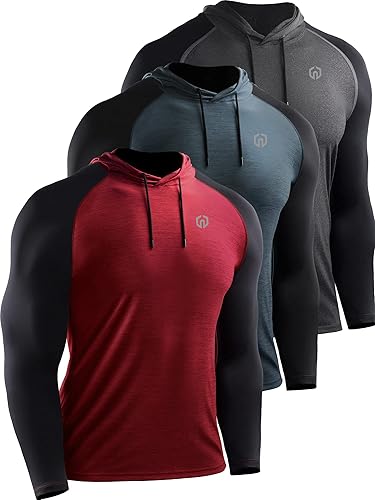 Neleus - Camiseta deportiva de manga larga con capucha para hombre, ideal para correr