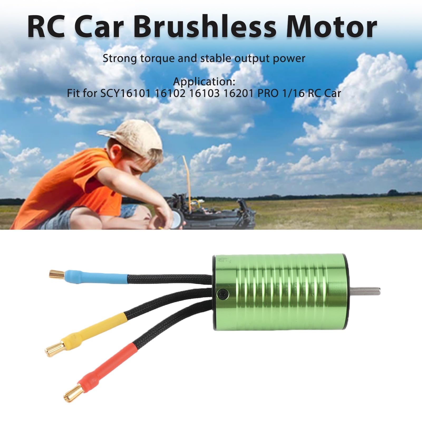 Dilwe Motor sin Escobillas RC, Motor sin Escobillas para Coche RC Potencia de Salida Estable de par Fuerte Ajuste para SCY16101 16102 16103 16201 Pro 1/16 Car