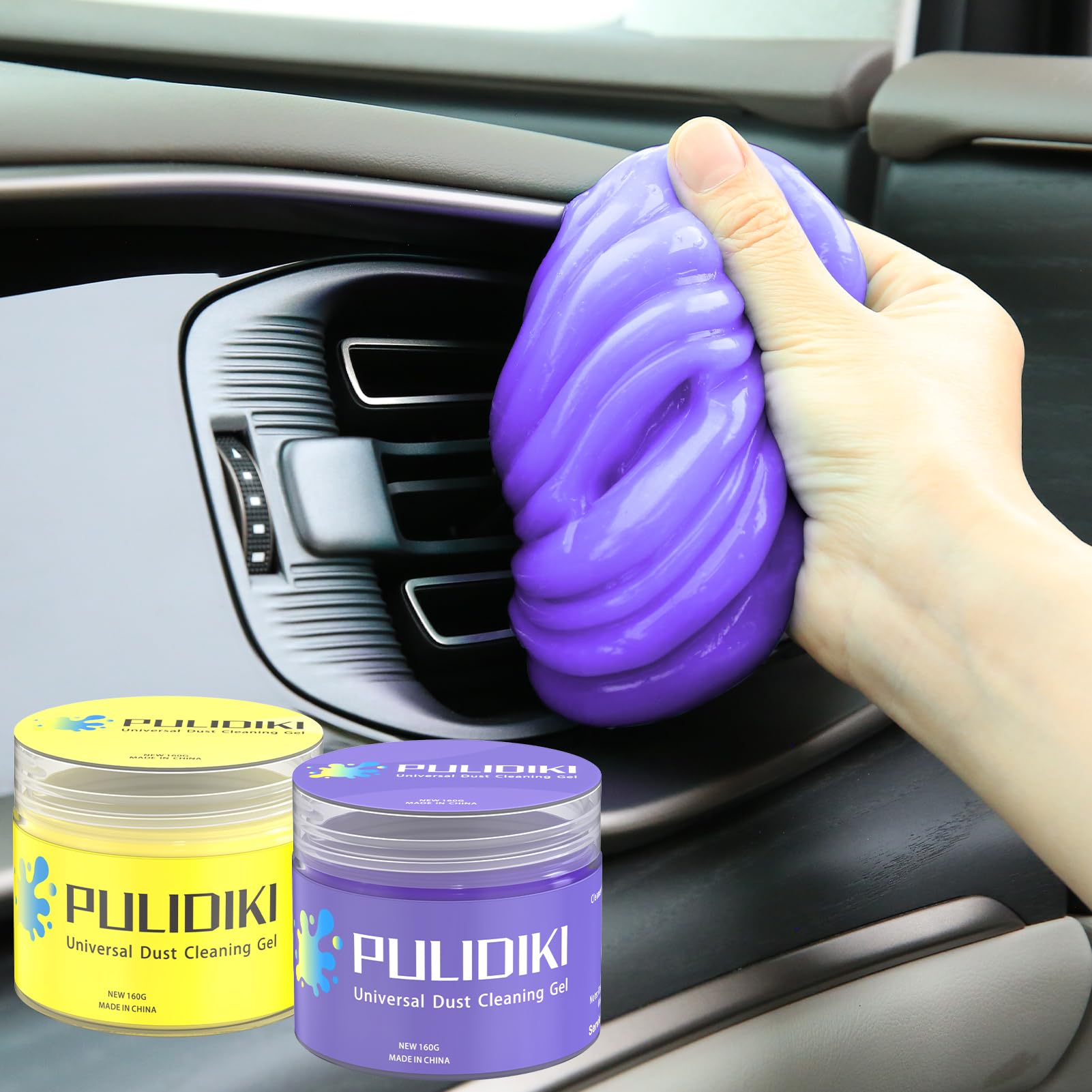PULIDIKI Car Cleaning Gel for Car Cleaning Putty Car Slime Car Putty Detailing Putty Auto Detail Tools Car Interior Cleaner Automotive Cleaning Kits Keyboard Cleaner Purple Yellow (2Pack)