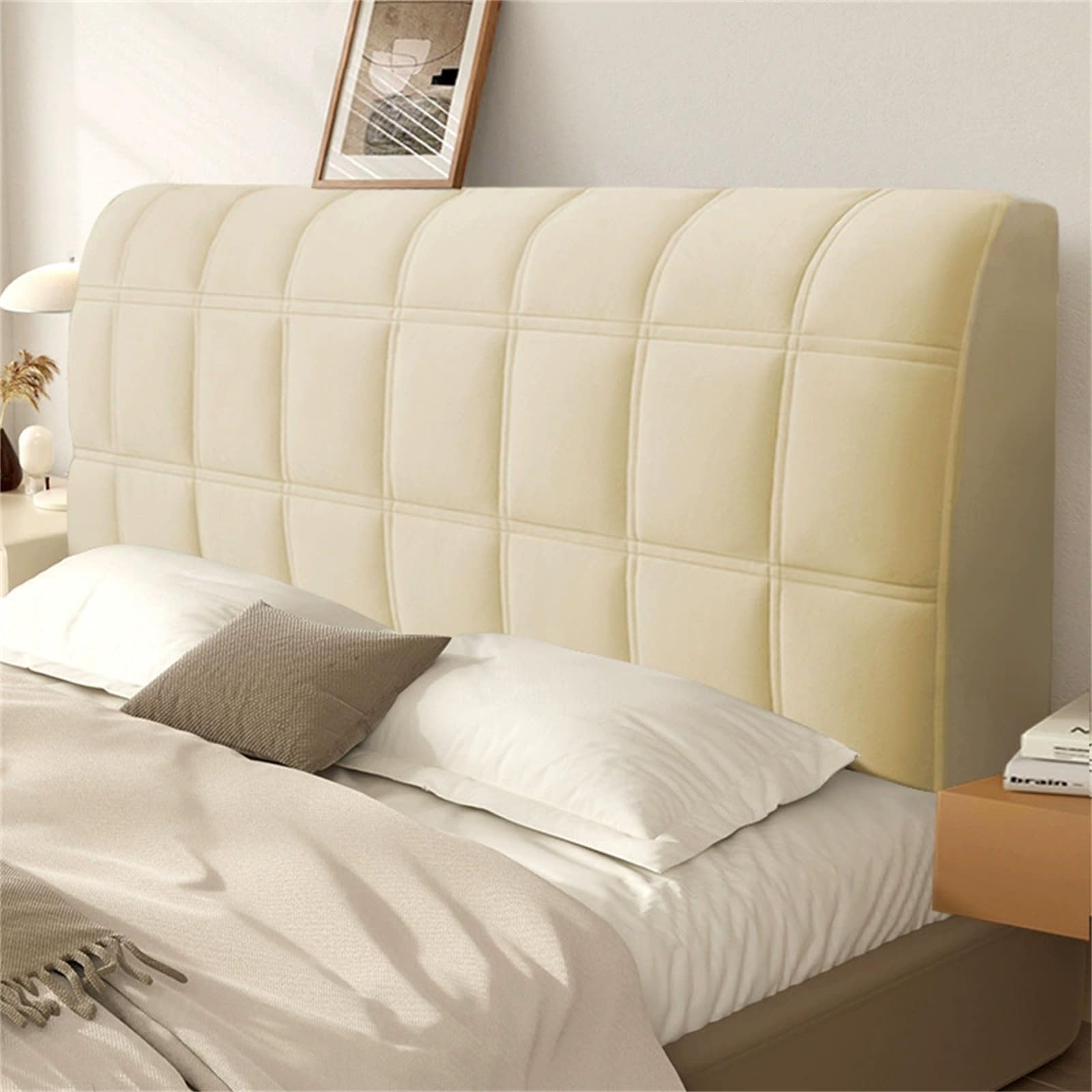 Chickwin Embossed Bed Headboard Cover, Solid Color Stretch All-Inclusive Headboard Covers Modern Universal Elastic Head Board Slipcover for Single Small Double King Size Bed (Yellow,120cm)