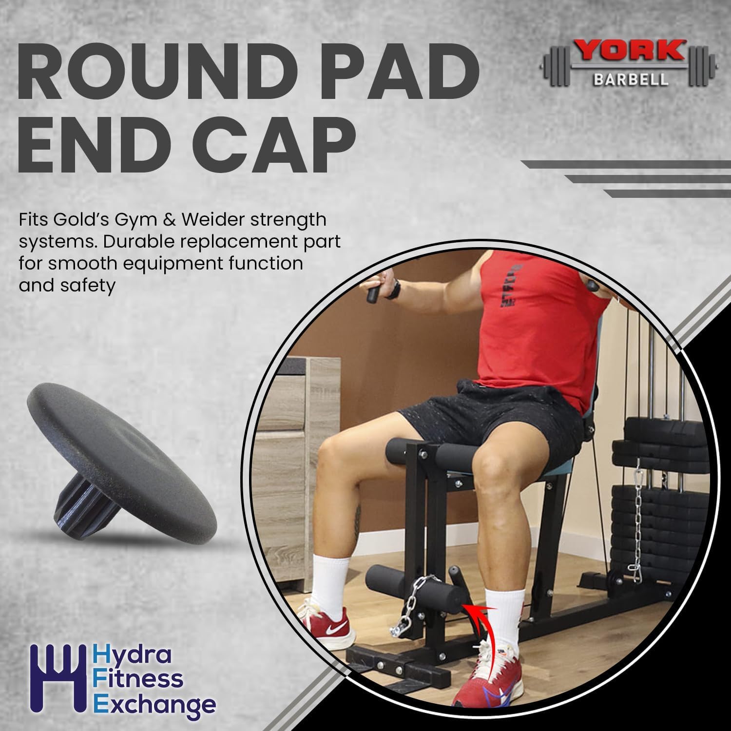 Hydra Fitness Exchange Weight Bench Round Pad End Cap 280313 | Heavy Duty Plastic Material Black Cap | Exercise Fitness Workout Equipment Home Gym Accessories for Gold's Gym Wei.der Strength System