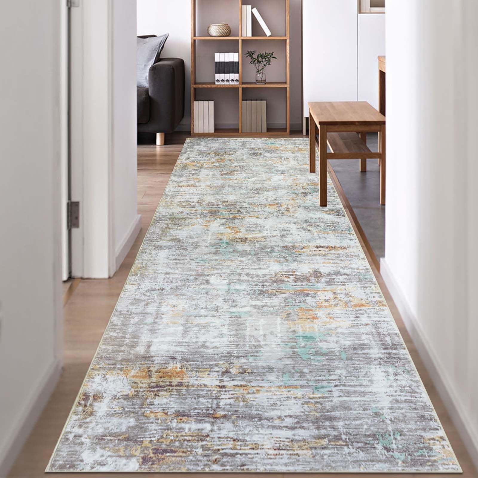 Famibay Teppich Läufer Flur 80x300 Teppich Küche Läufer rutschfest Teppichläufer Flur Waschbar Grau Flurteppich für Küche Schlafzimmer Wohnzimmer Korridor