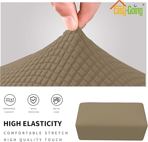 Vista 356 de Easy-Going - Funda elástica para taburete otomano, funda protectora para muebles, funda rectangular con parte inferior elástica Beige