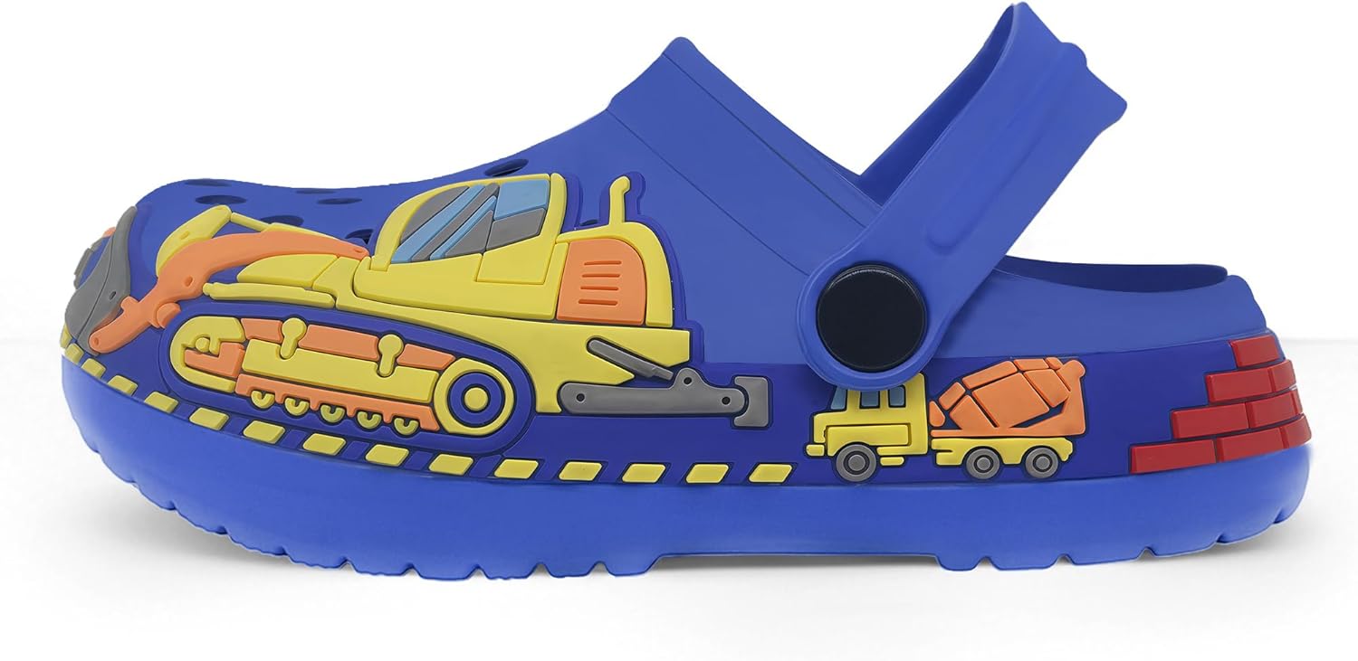 Toddler Girls Boys Clogs Cute Cartoon Front Loader Pattern Garden Clogs Children Little Kids Slip on Slides Sandals Slippers Indoor Outdoor Shower Beach Pool Water Shoes 6 Toddler Blue image 4 of 6 B0FSSM532X