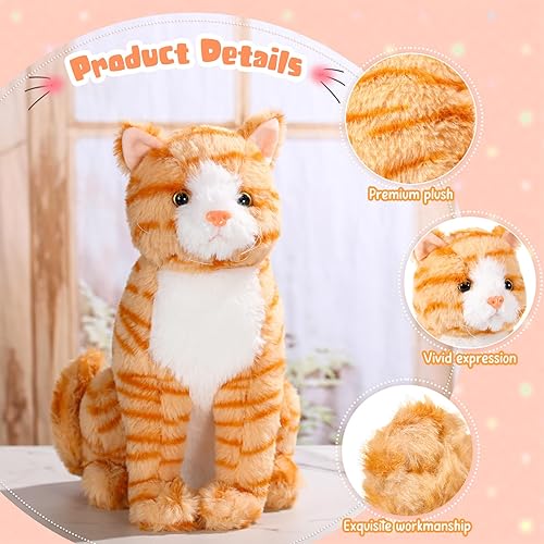 Miniatura 3 de Libima Peluche de gato naranja de 13 pulgadas, juguete de peluche realista suave y lindo para niños, regalos de cumpleaños, regalos de fiesta de