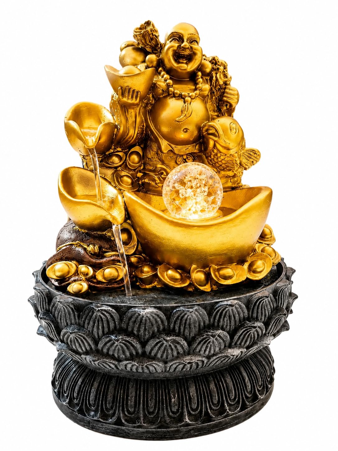Laughing Buddha Indoor Water Fountain with LED Light | Feng Shui Tabletop Water Fountain |-image-10