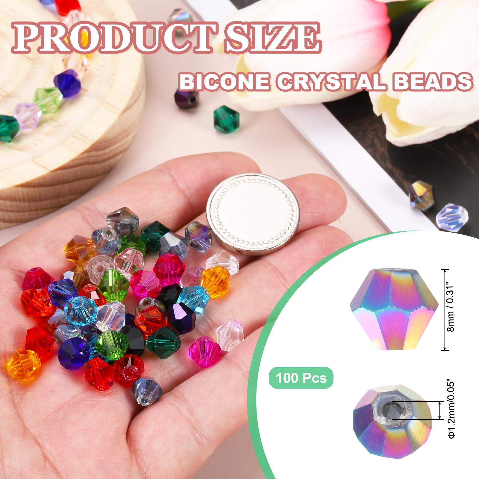 PATIKIL 100pcs 8mm Bicone Glass Crystal Beads - Image 2
