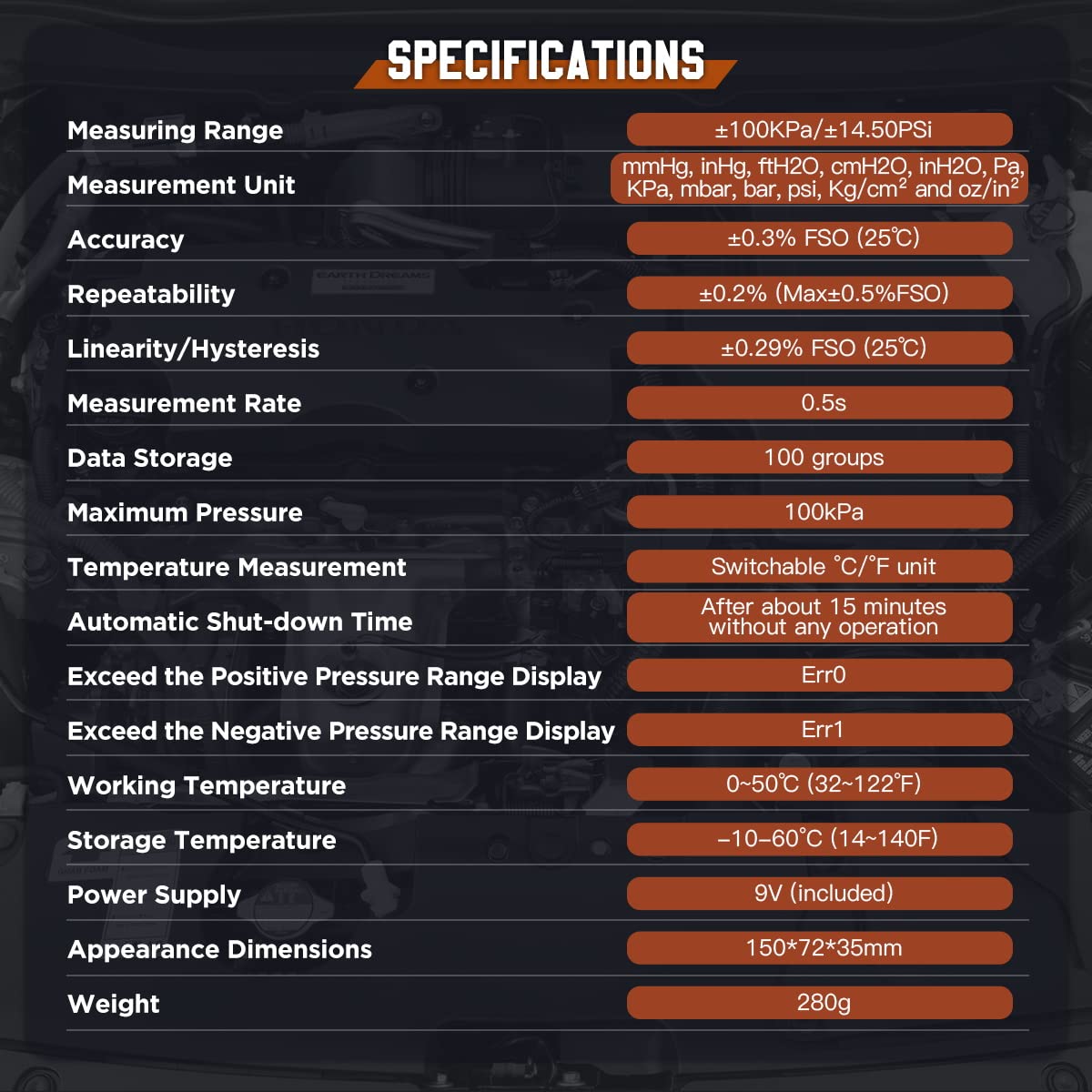 CMTOOL Manometer Gas Pressure Tester Digital Manometer HVAC Gauge Manometer Kit ±20.68 KPa Automotive Manometer Gauge with 12 Units Static Pressure Meter Car AC Manometer Auto Tool with Tube Fittings