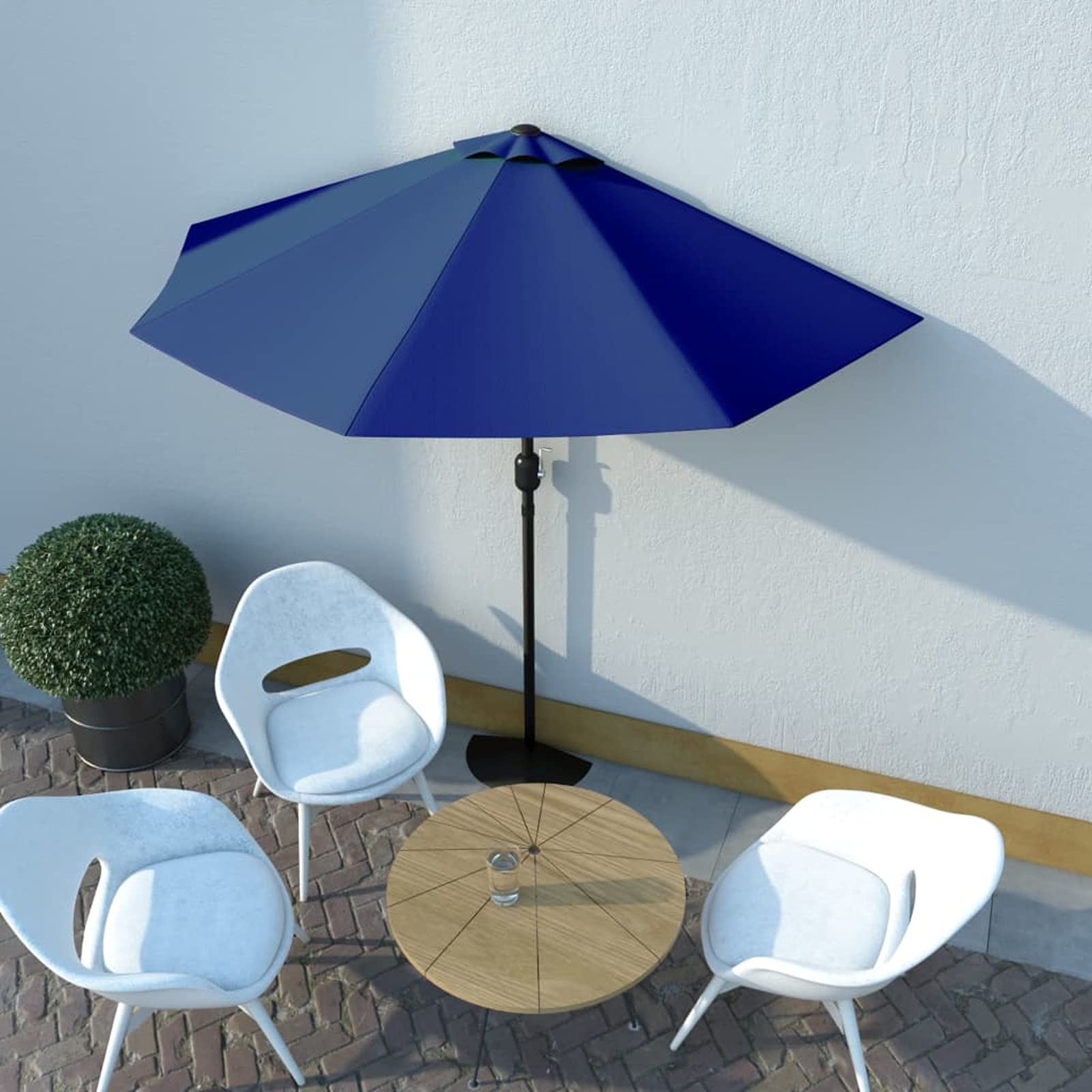 Homgoday Sombrilla balcón semicircular Palo Aluminio Azul 270x144x222 cm Sombrilla de Jardín,Protección UV Sombrilla Jardín Grande Orientable Jardín Parasol Balcón